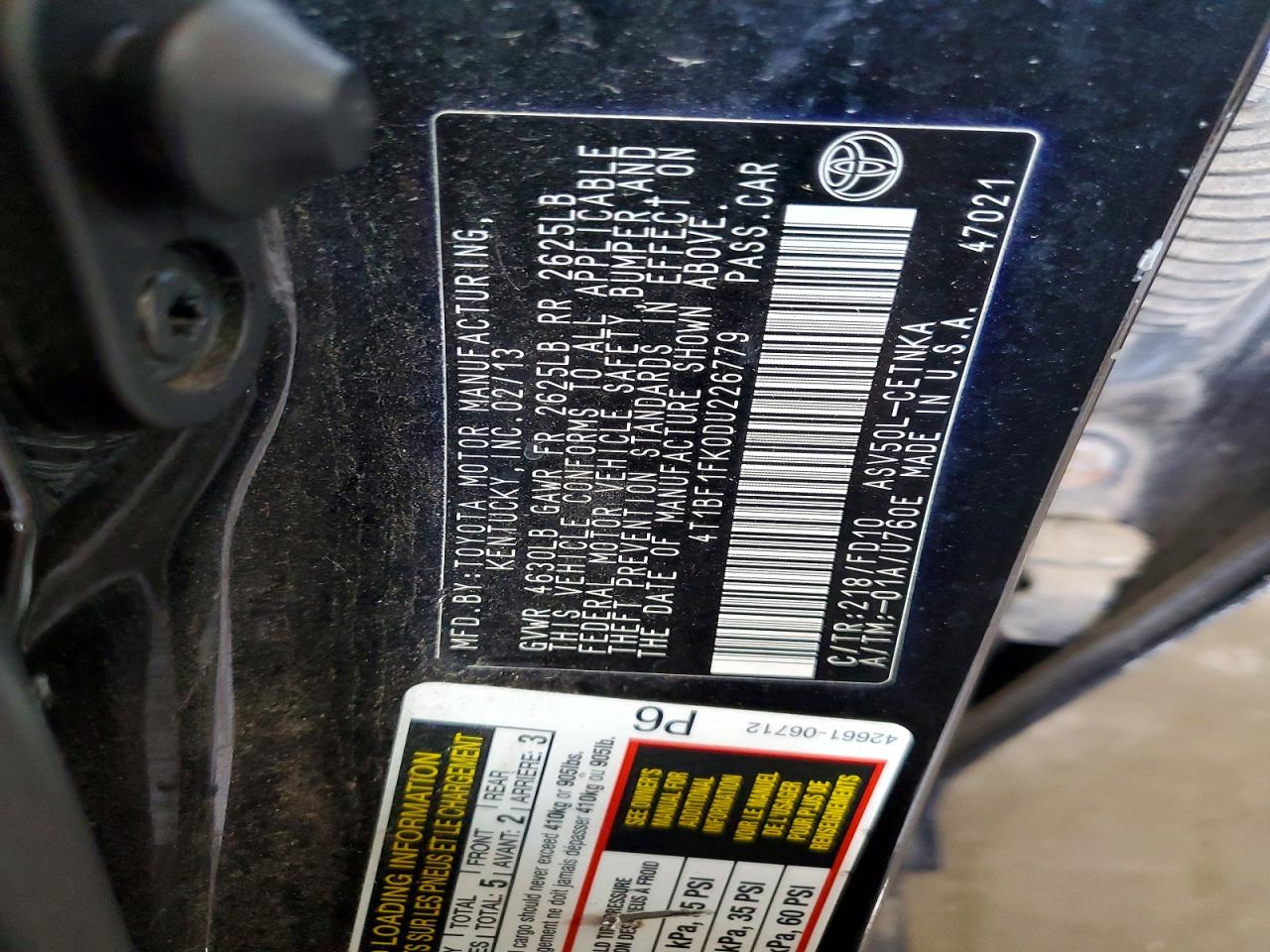 2013 Toyota Camry Le Black vin: 4T1BF1FK0DU226779