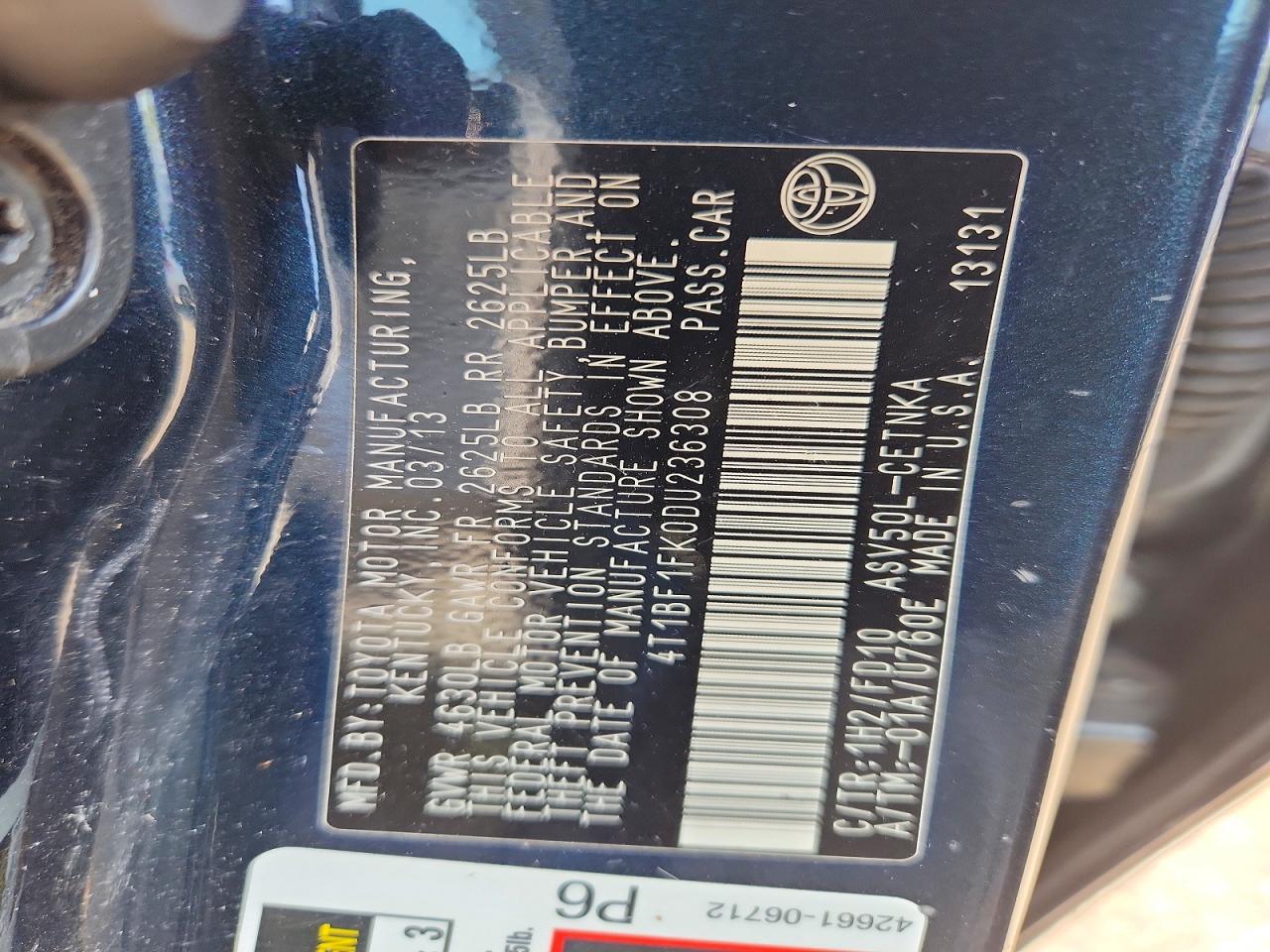2013 Toyota Camry Le Черный vin: 4T1BF1FK0DU236308