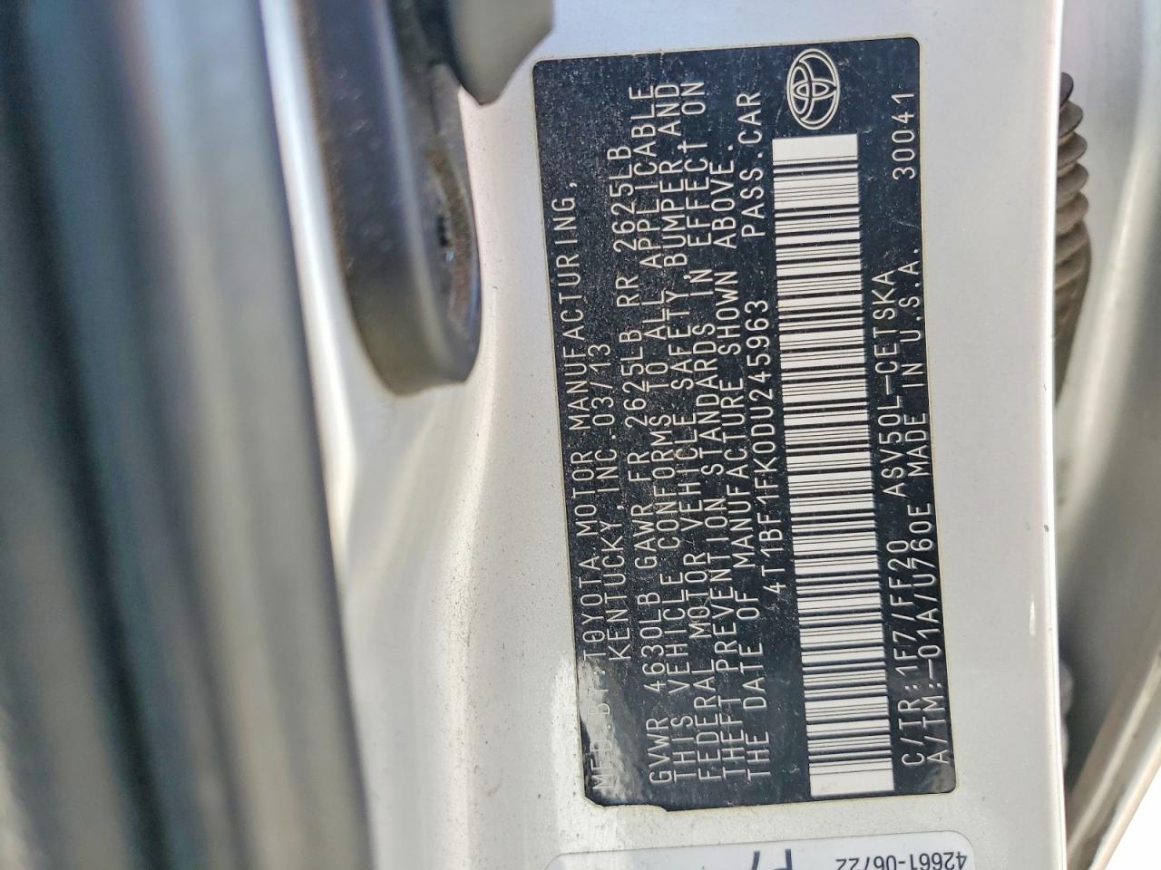 2013 Toyota Camry Silver vin: 4T1BF1FK0DU245963