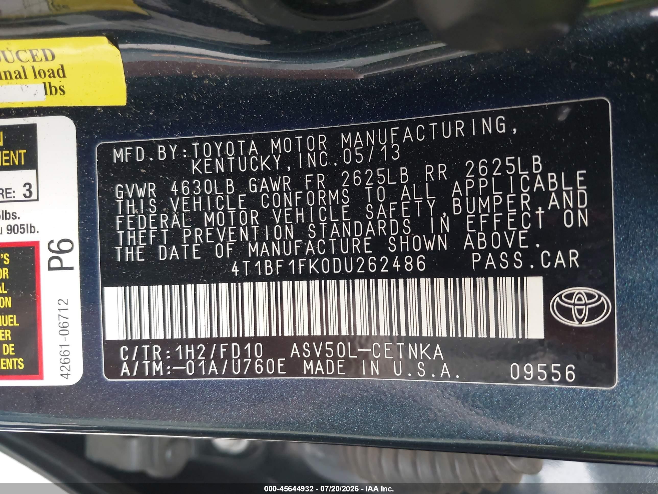 2013 Toyota Camry Le Dark Blue vin: 4T1BF1FK0DU262486