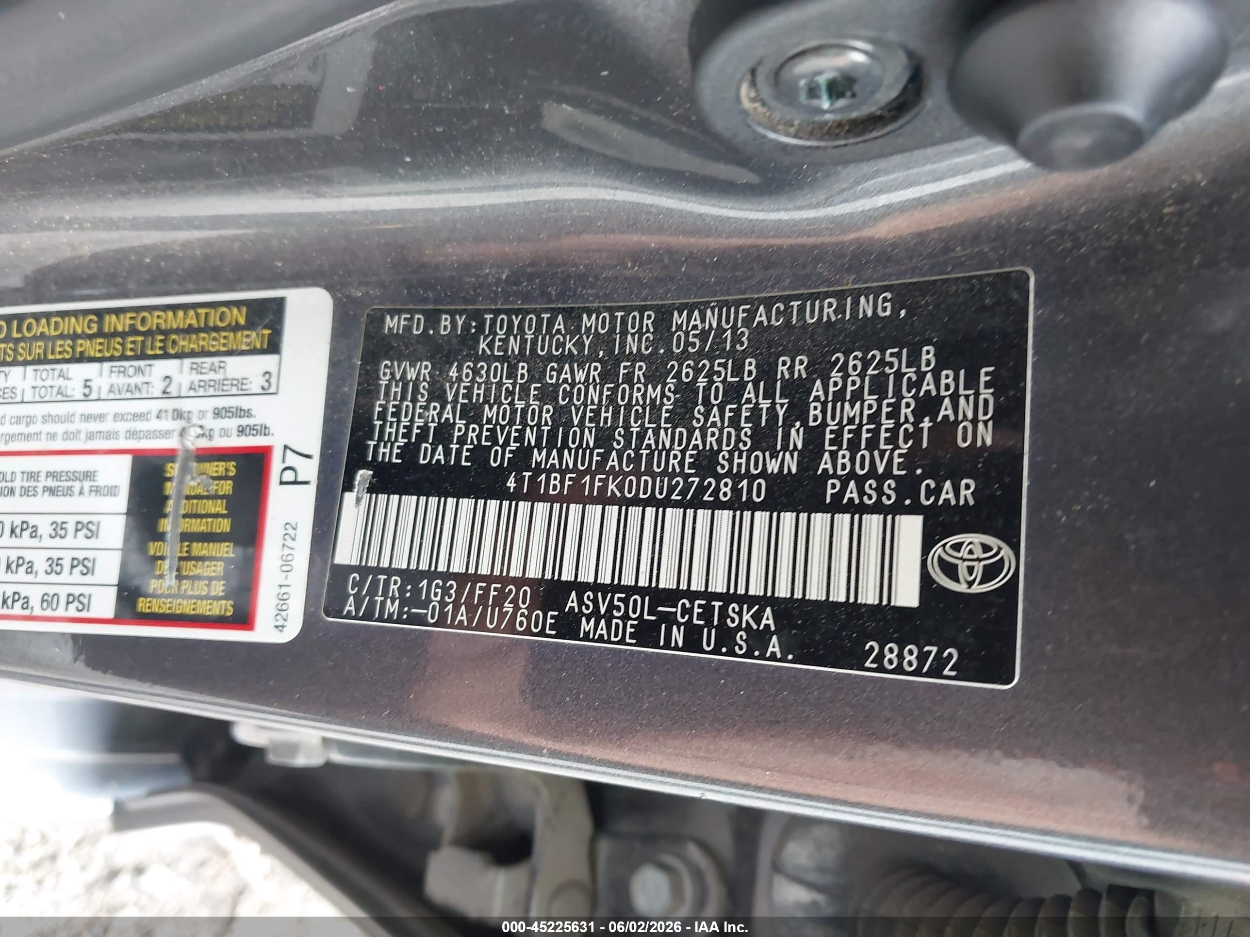 2013 Toyota Camry Se Gray vin: 4T1BF1FK0DU272810