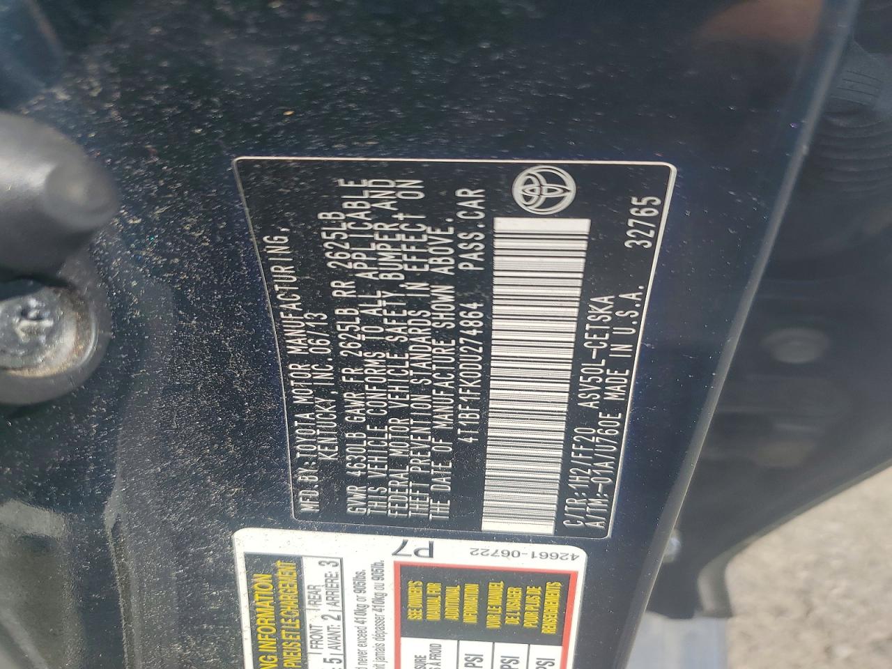 2013 Toyota Camry Se Blue vin: 4T1BF1FK0DU274864