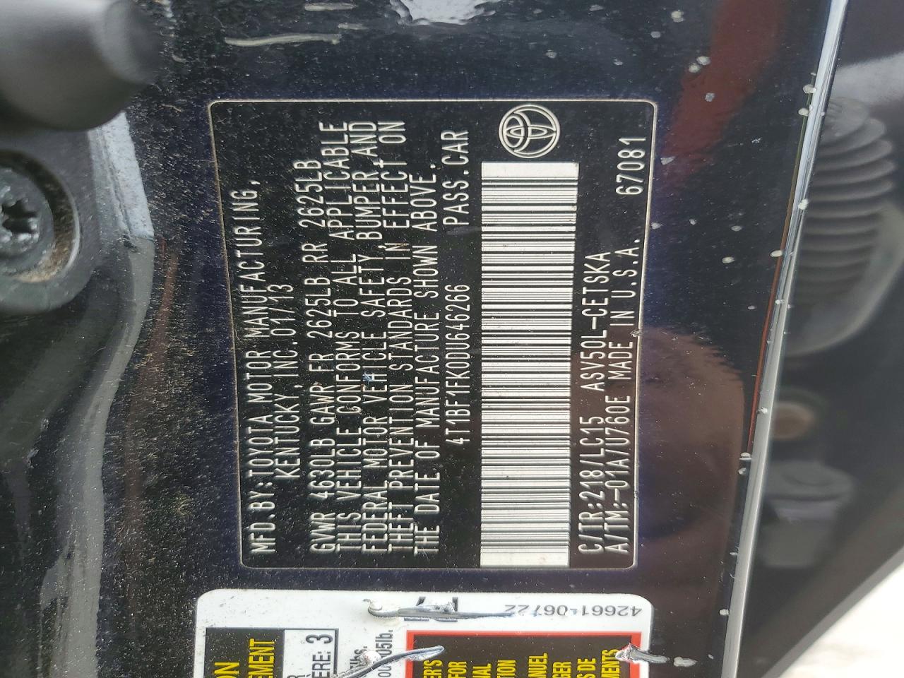 2013 Toyota Camry Se Black vin: 4T1BF1FK0DU646266