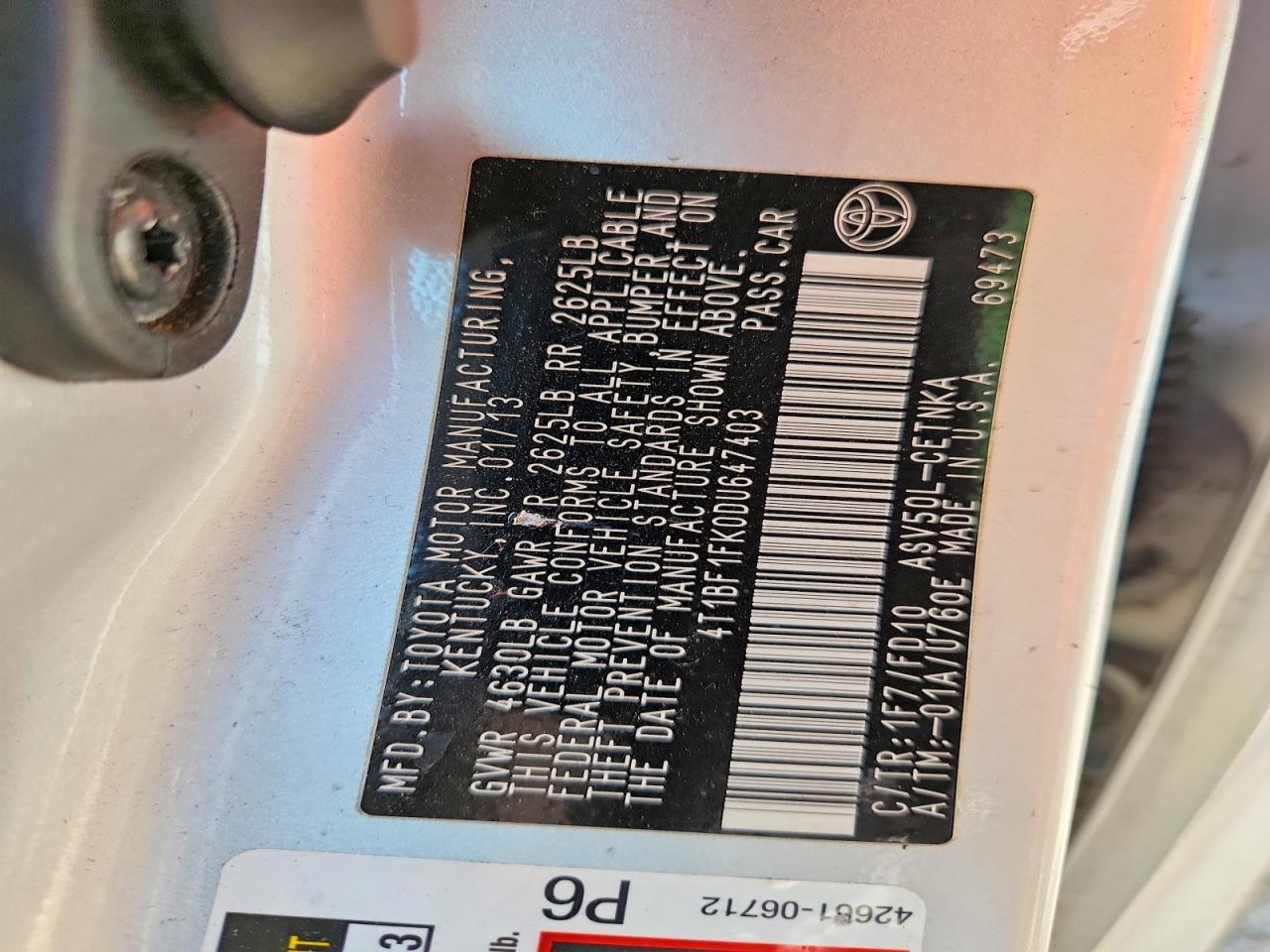 2013 Toyota Camry Le Gray vin: 4T1BF1FK0DU647403