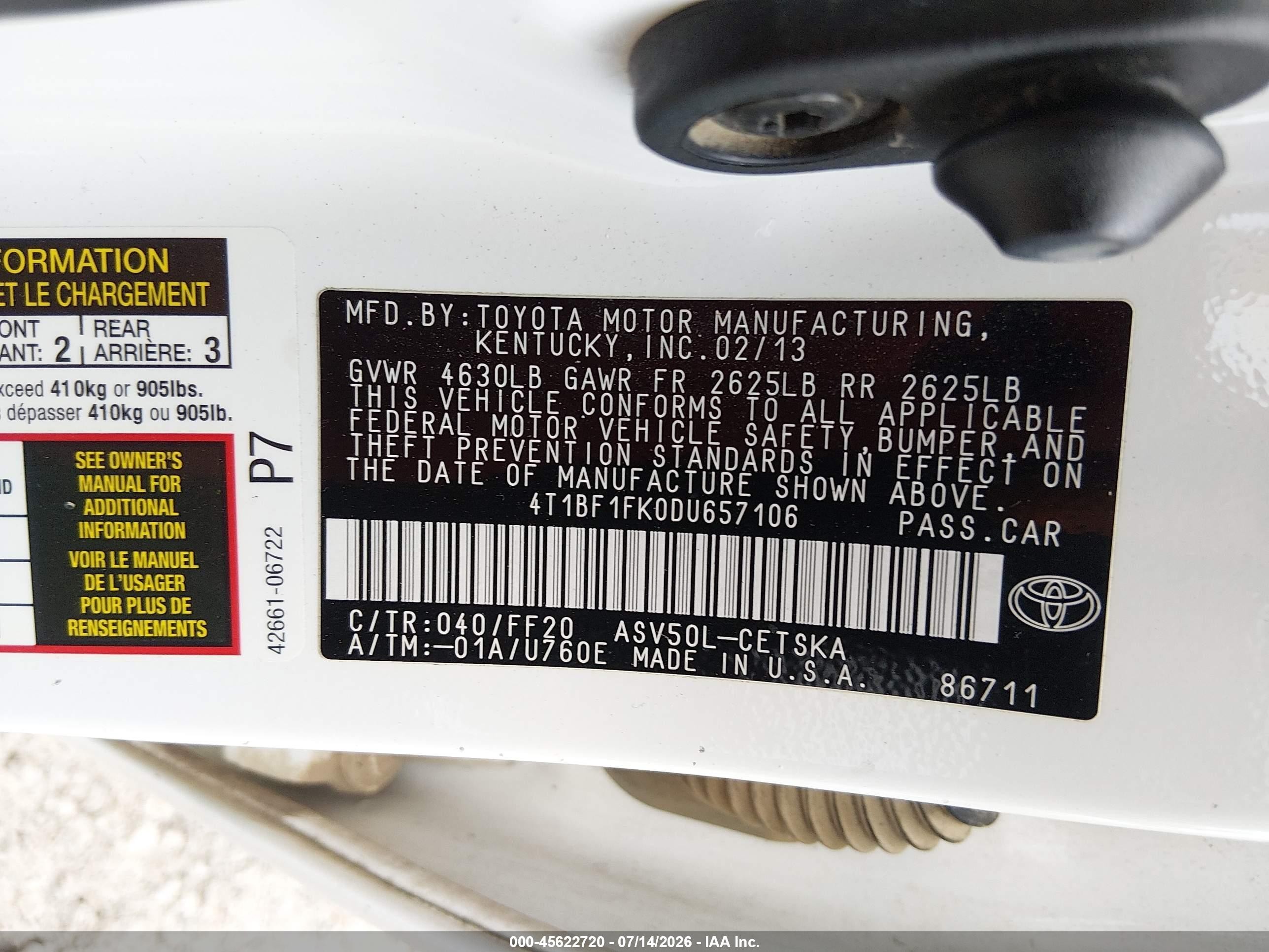 2013 Toyota Camry Se Белый vin: 4T1BF1FK0DU657106