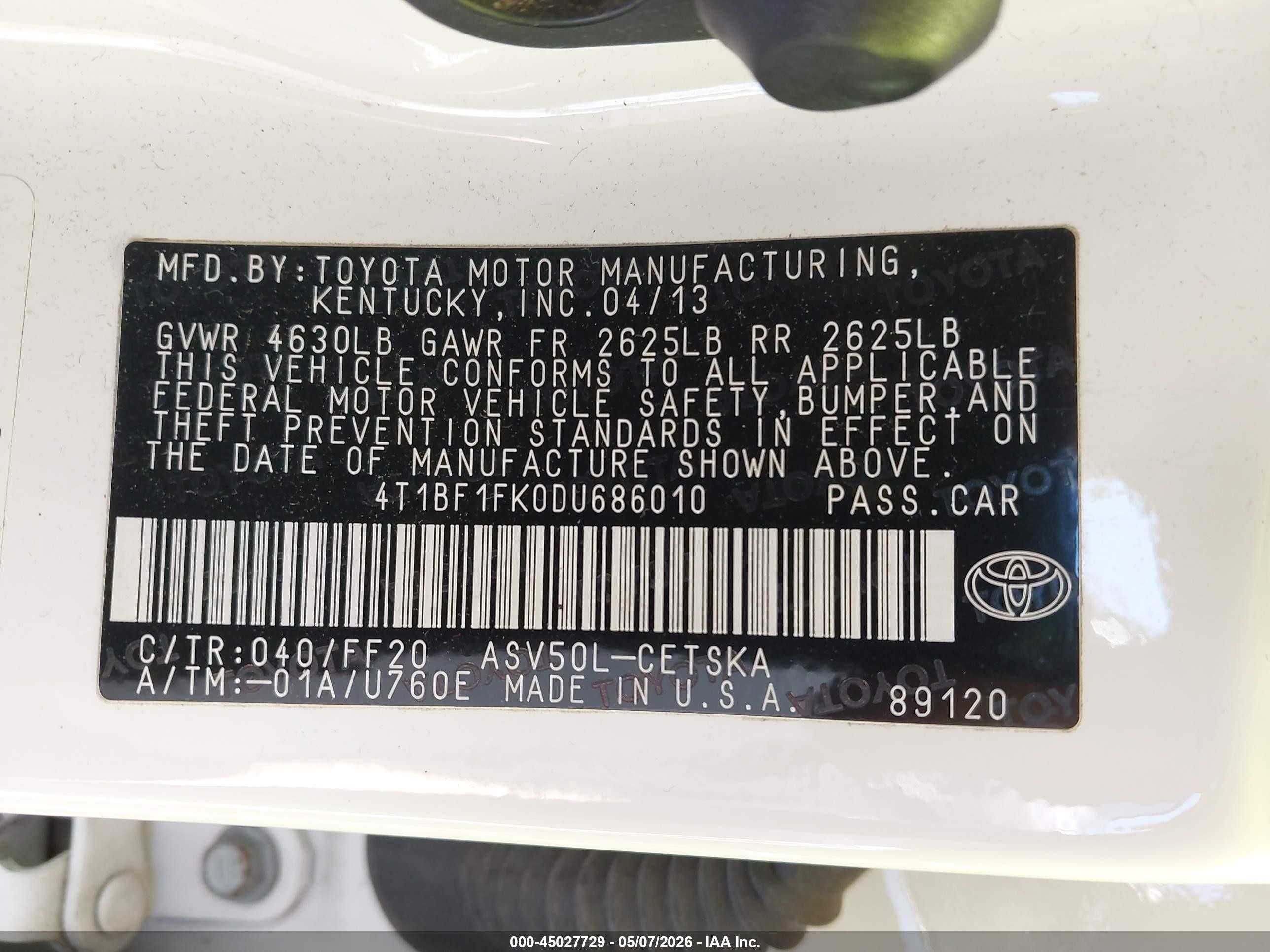 2013 Toyota Camry Se White vin: 4T1BF1FK0DU686010