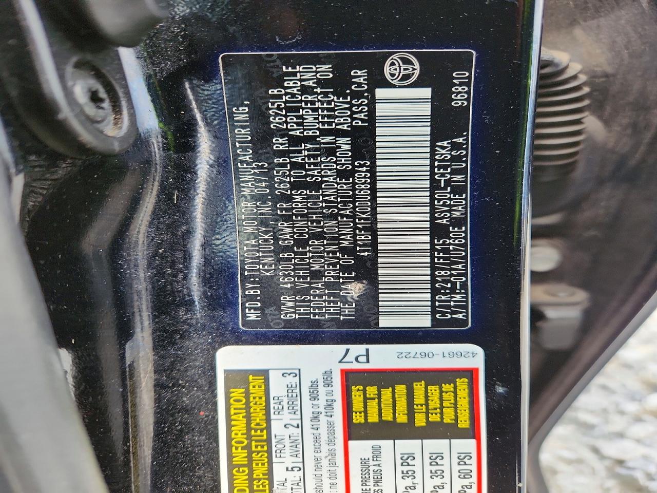 2013 Toyota Camry Se Черный vin: 4T1BF1FK0DU689943
