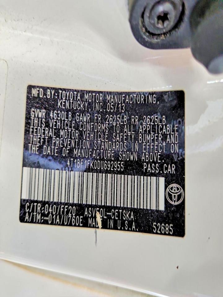 2013 Toyota Camry Se White vin: 4T1BF1FK0DU692955