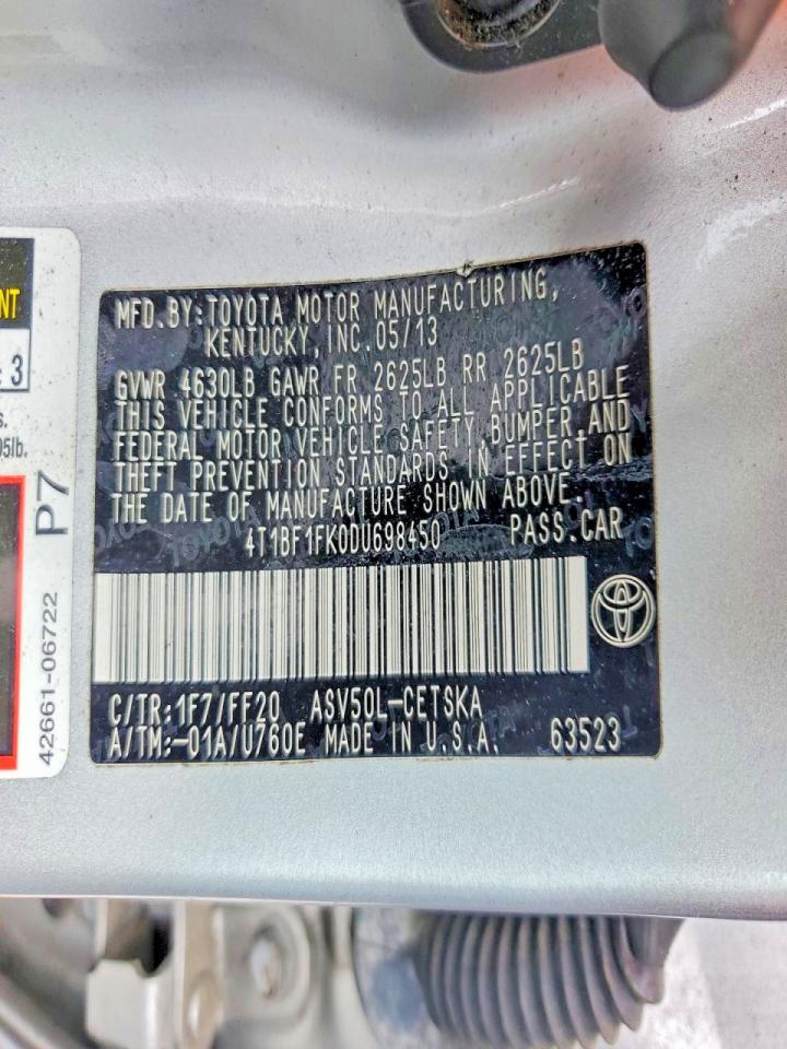 2013 Toyota Camry Se Серебряный vin: 4T1BF1FK0DU698450
