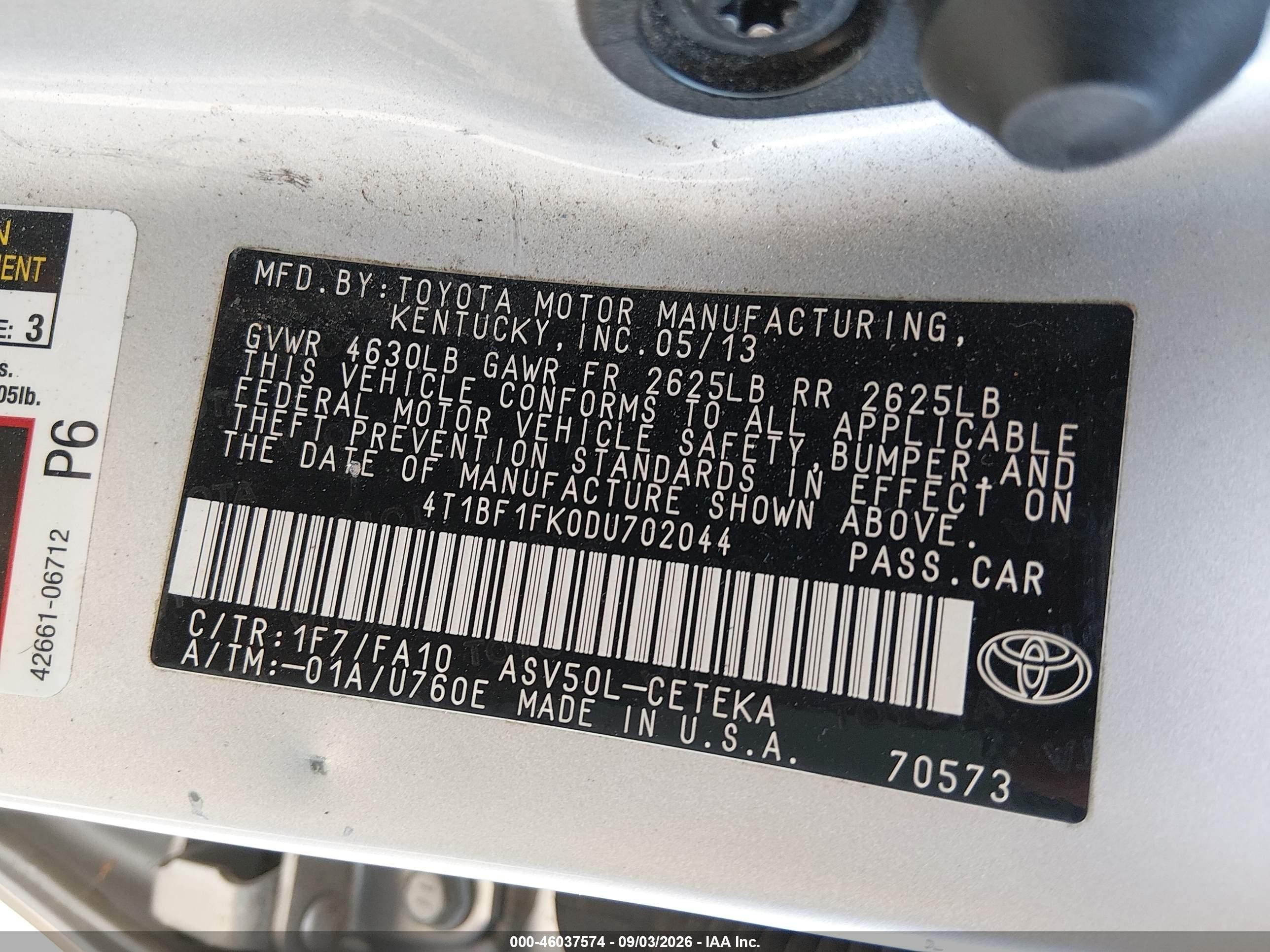 2013 Toyota Camry L Silver vin: 4T1BF1FK0DU702044
