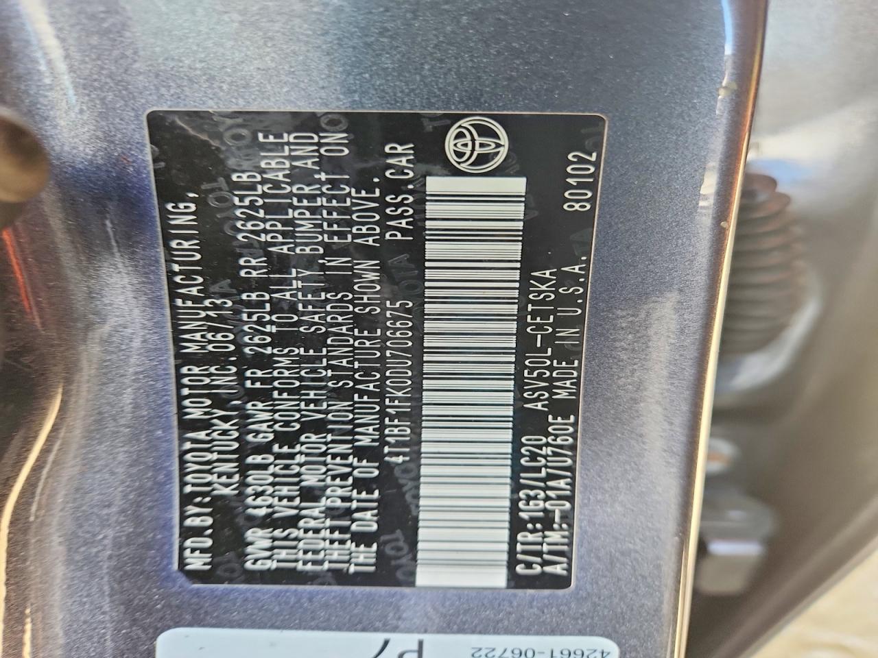 2013 Toyota Camry Se Gray vin: 4T1BF1FK0DU706675