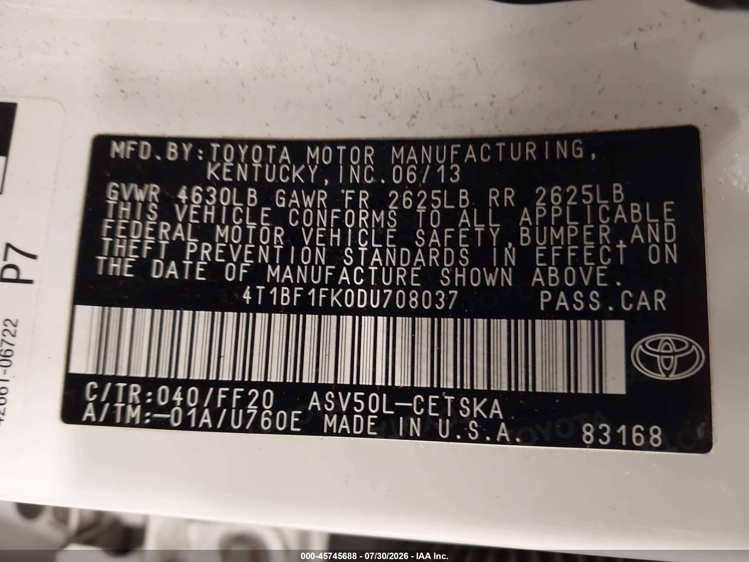 2013 Toyota Camry Se White vin: 4T1BF1FK0DU708037