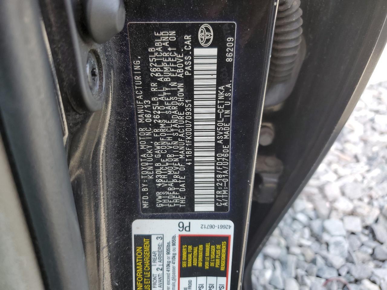 2013 Toyota Camry Le Черный vin: 4T1BF1FK0DU709351