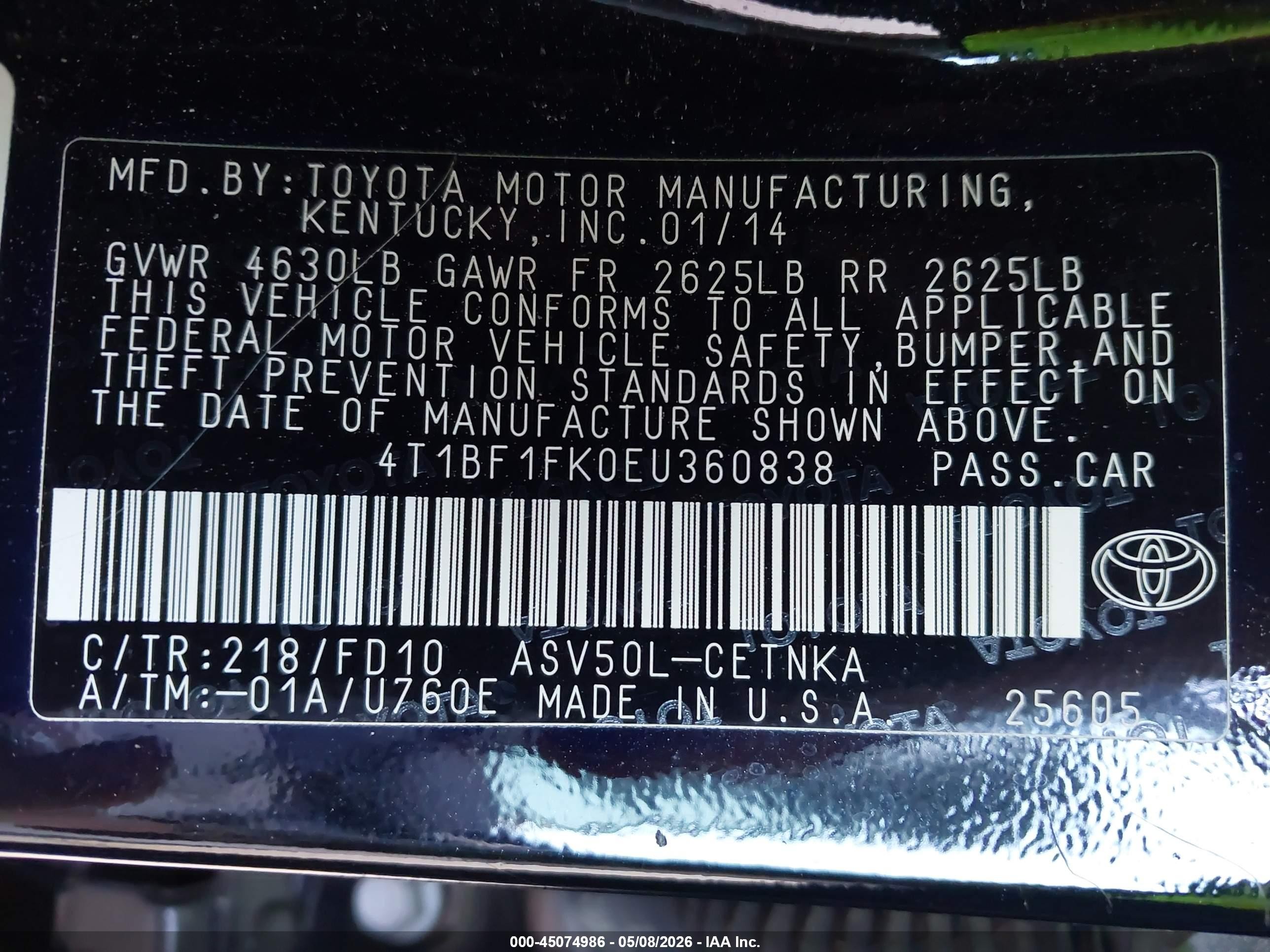 2014 Toyota Camry Le Black vin: 4T1BF1FK0EU360838