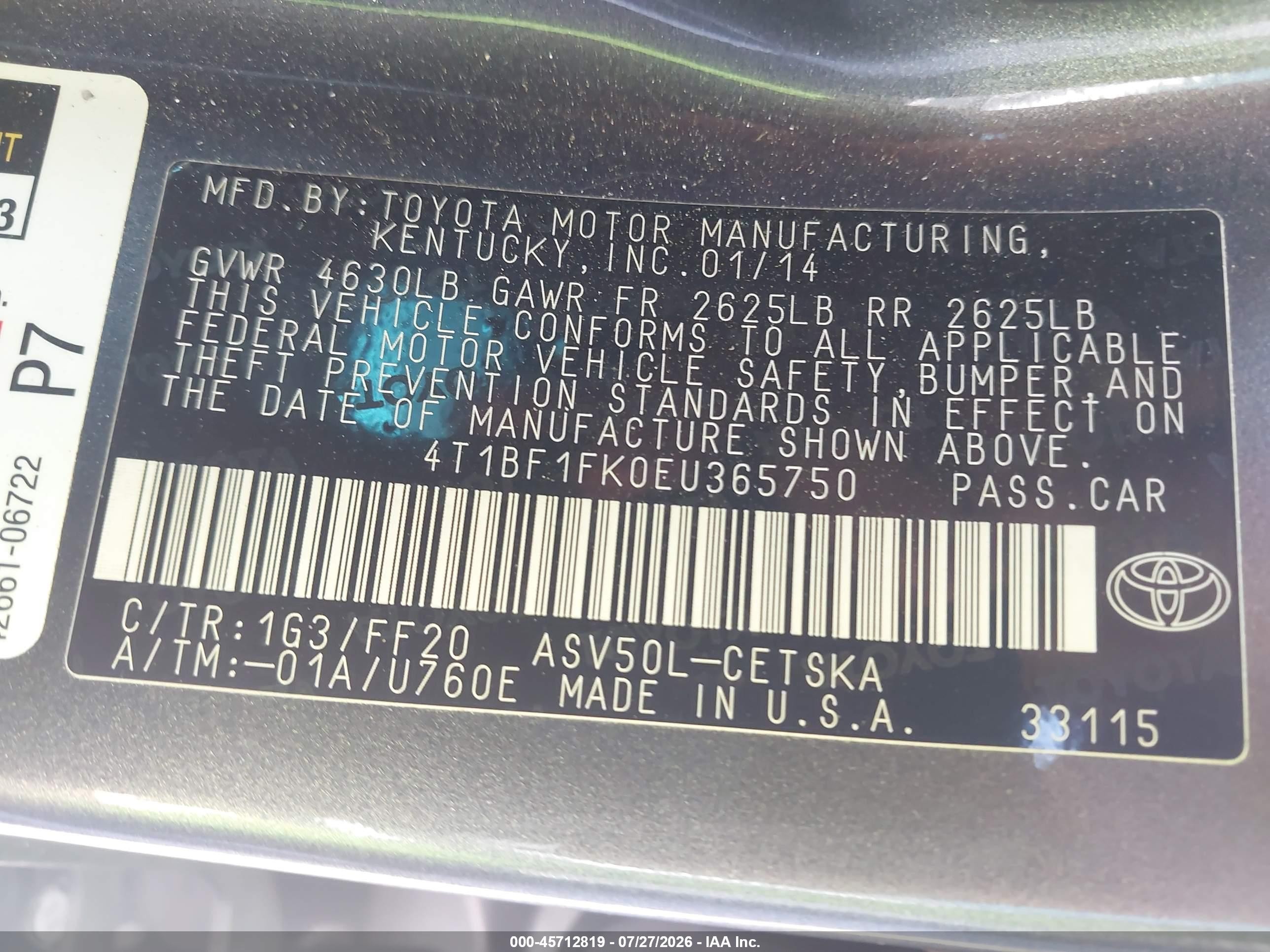 2014 Toyota Camry Se Gray vin: 4T1BF1FK0EU365750
