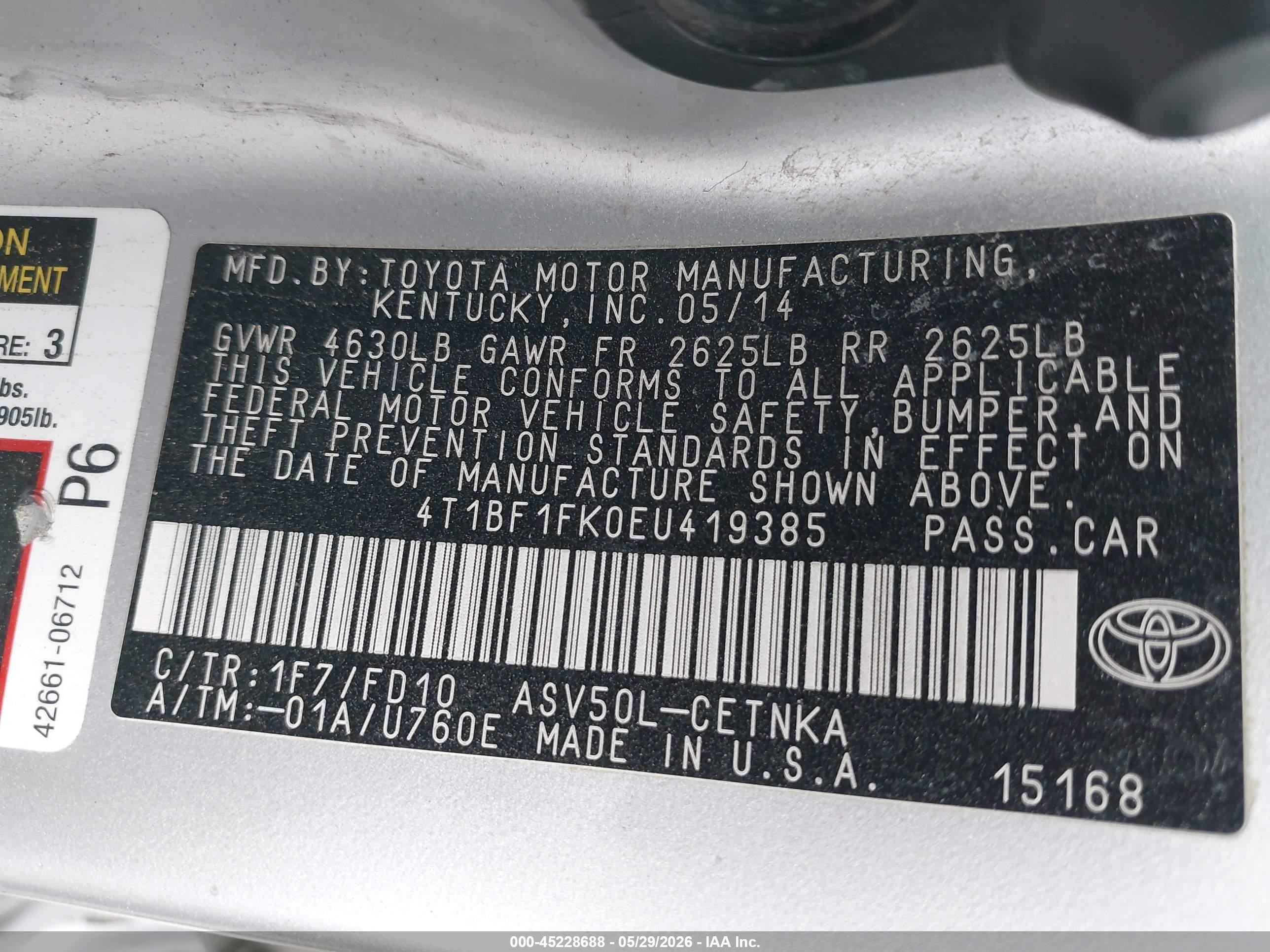 2014 Toyota Camry Le White vin: 4T1BF1FK0EU419385