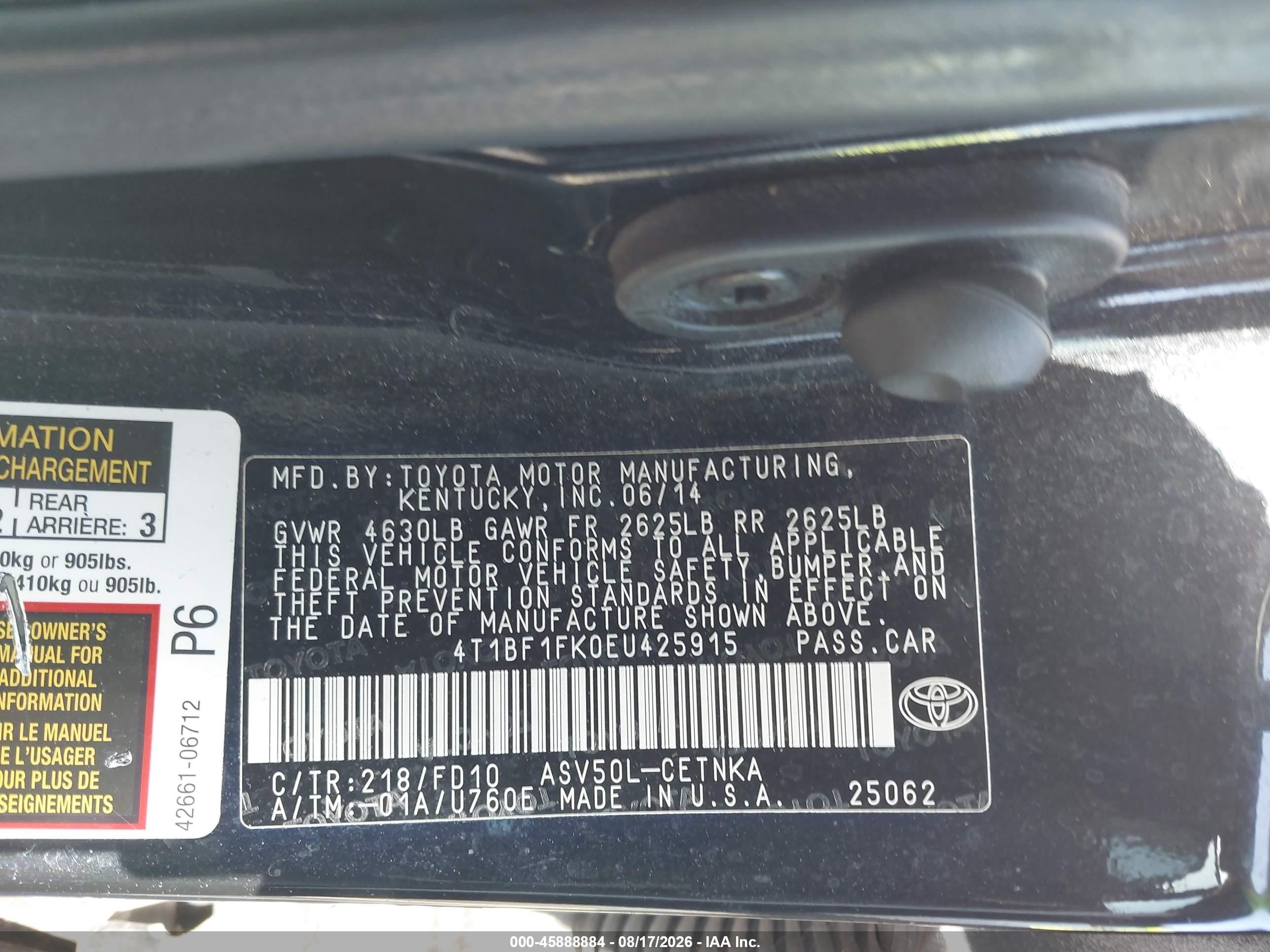2014 Toyota Camry Le Черный vin: 4T1BF1FK0EU425915