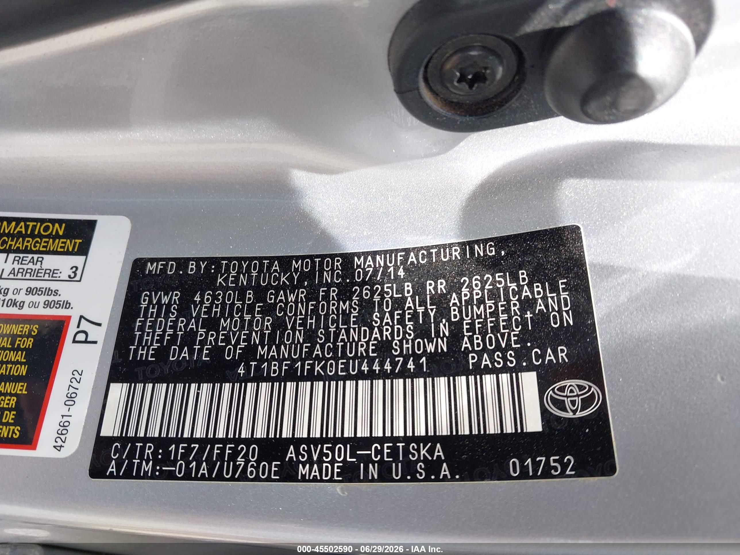 2014 Toyota Camry Se Silver vin: 4T1BF1FK0EU444741
