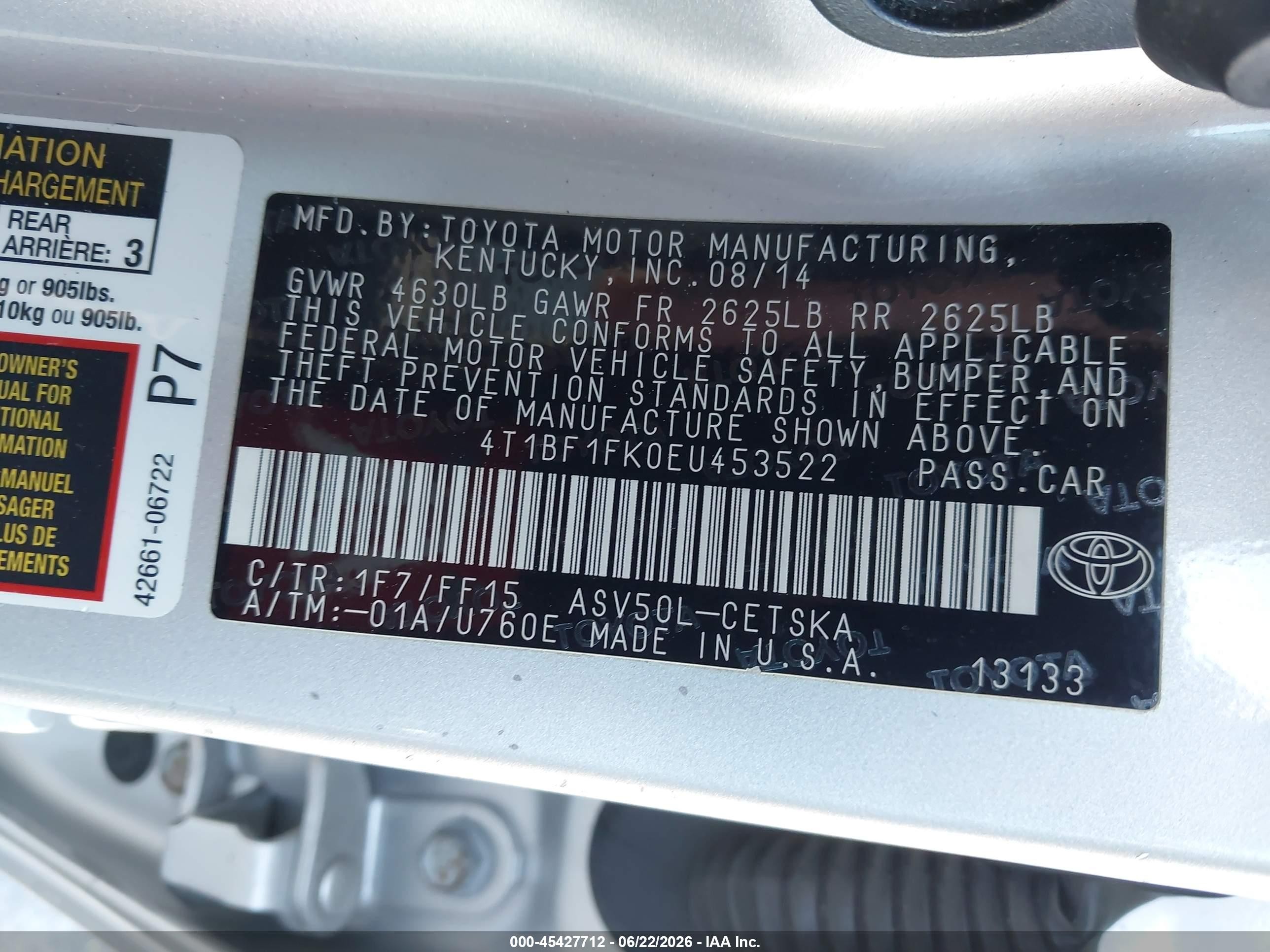 2014 Toyota Camry Se Gray vin: 4T1BF1FK0EU453522