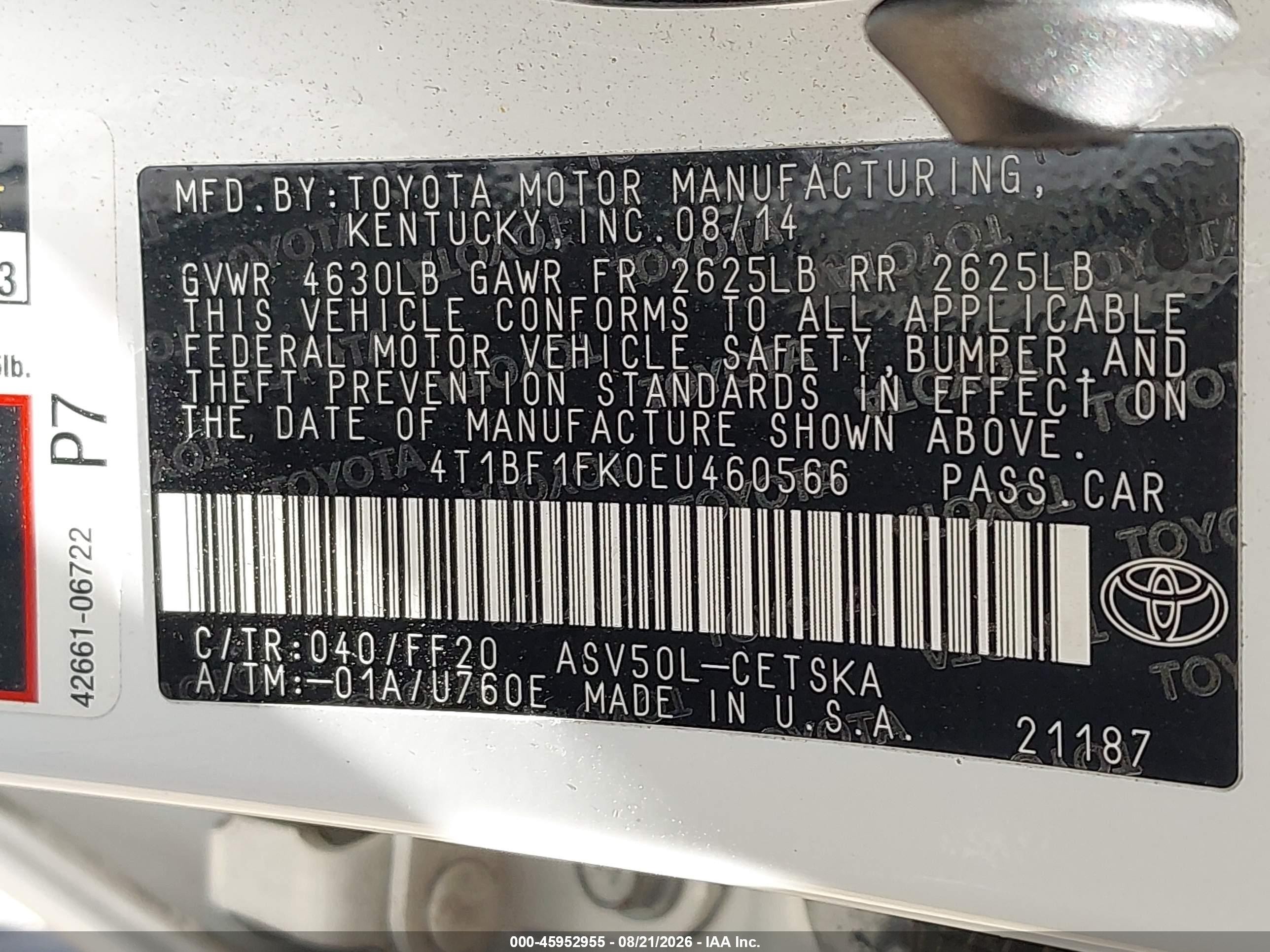 2014 Toyota Camry Se White vin: 4T1BF1FK0EU460566