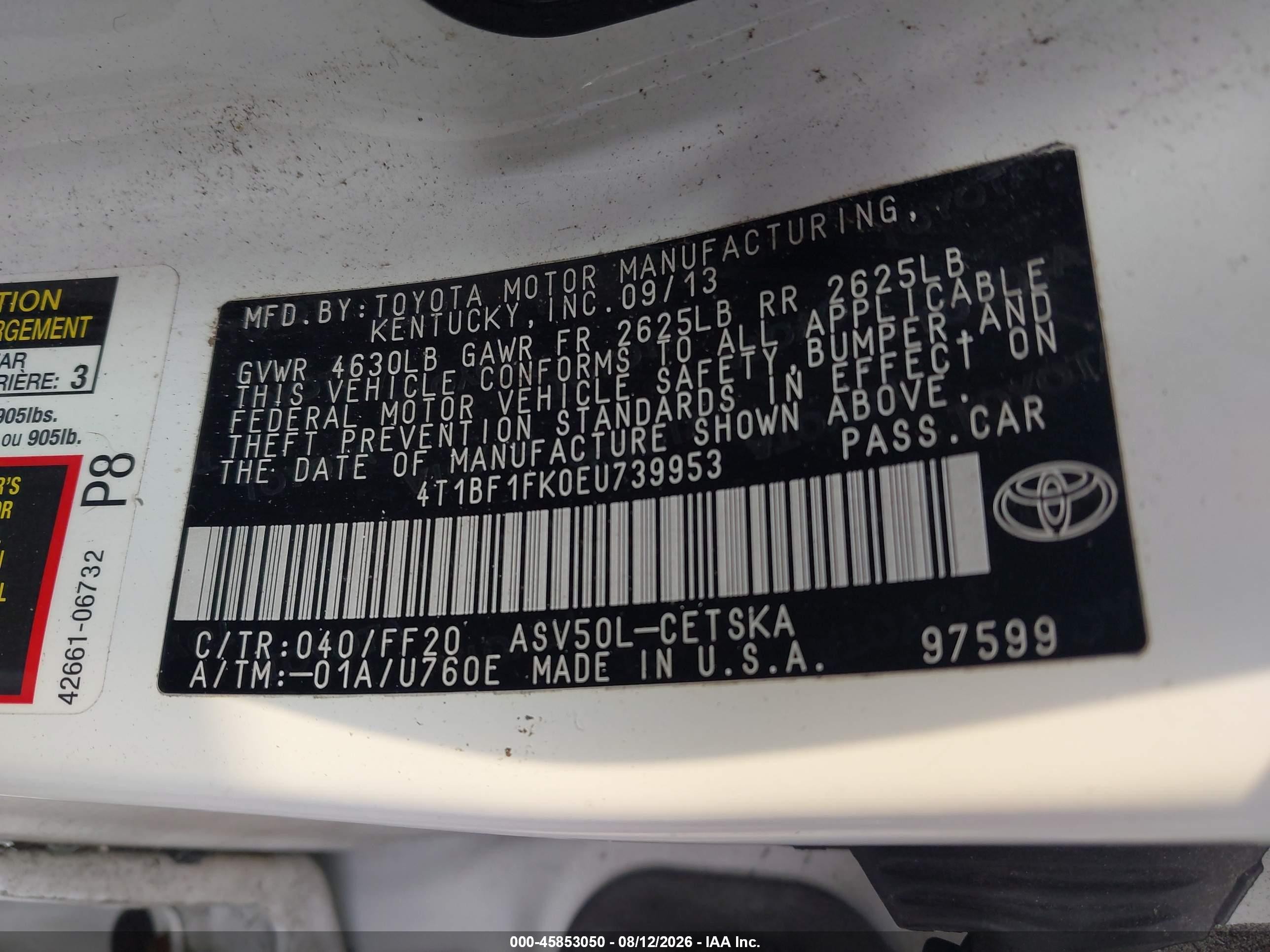 2014 Toyota Camry Se Sport White vin: 4T1BF1FK0EU739953