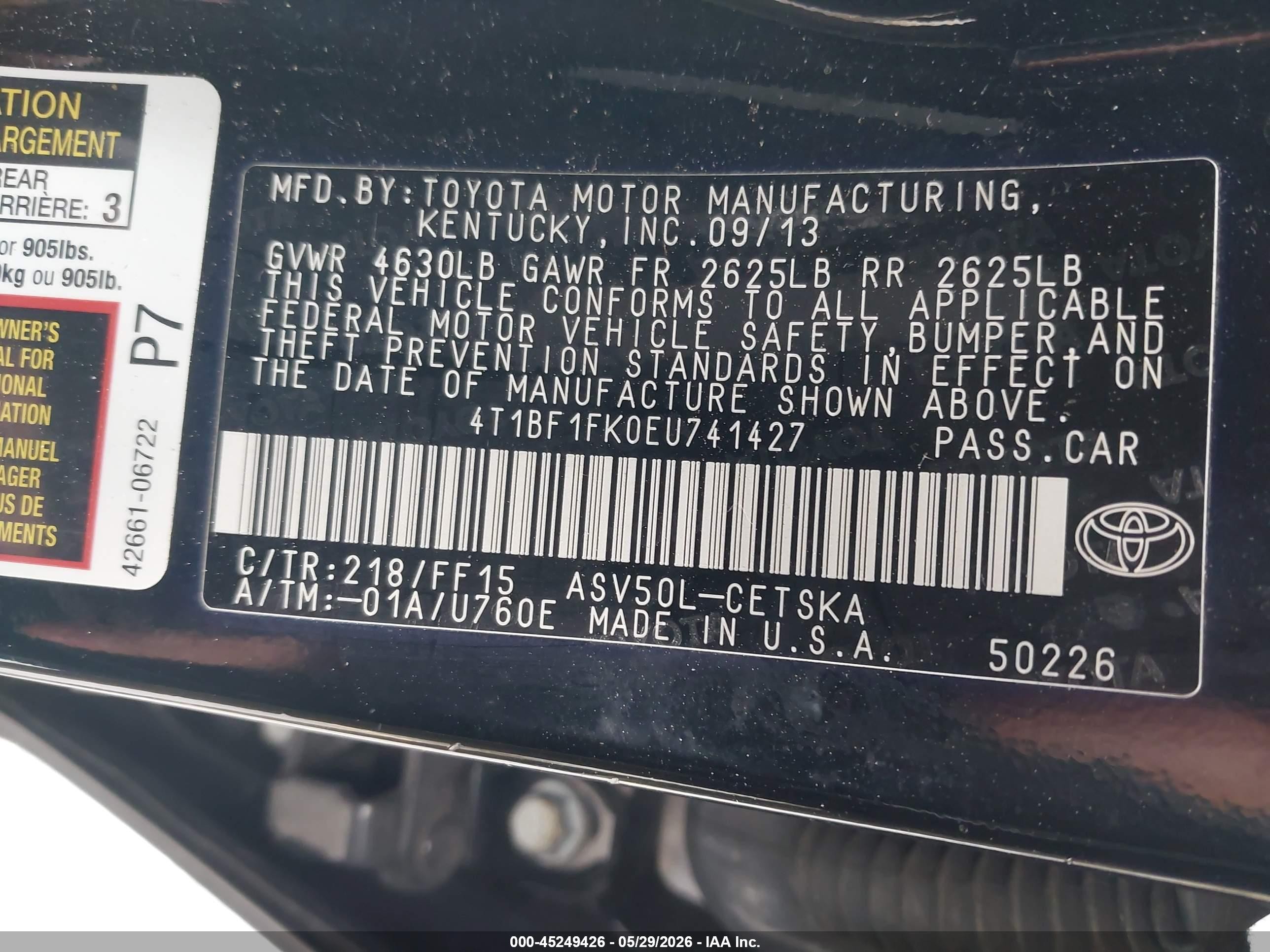 2014 Toyota Camry Se Black vin: 4T1BF1FK0EU741427