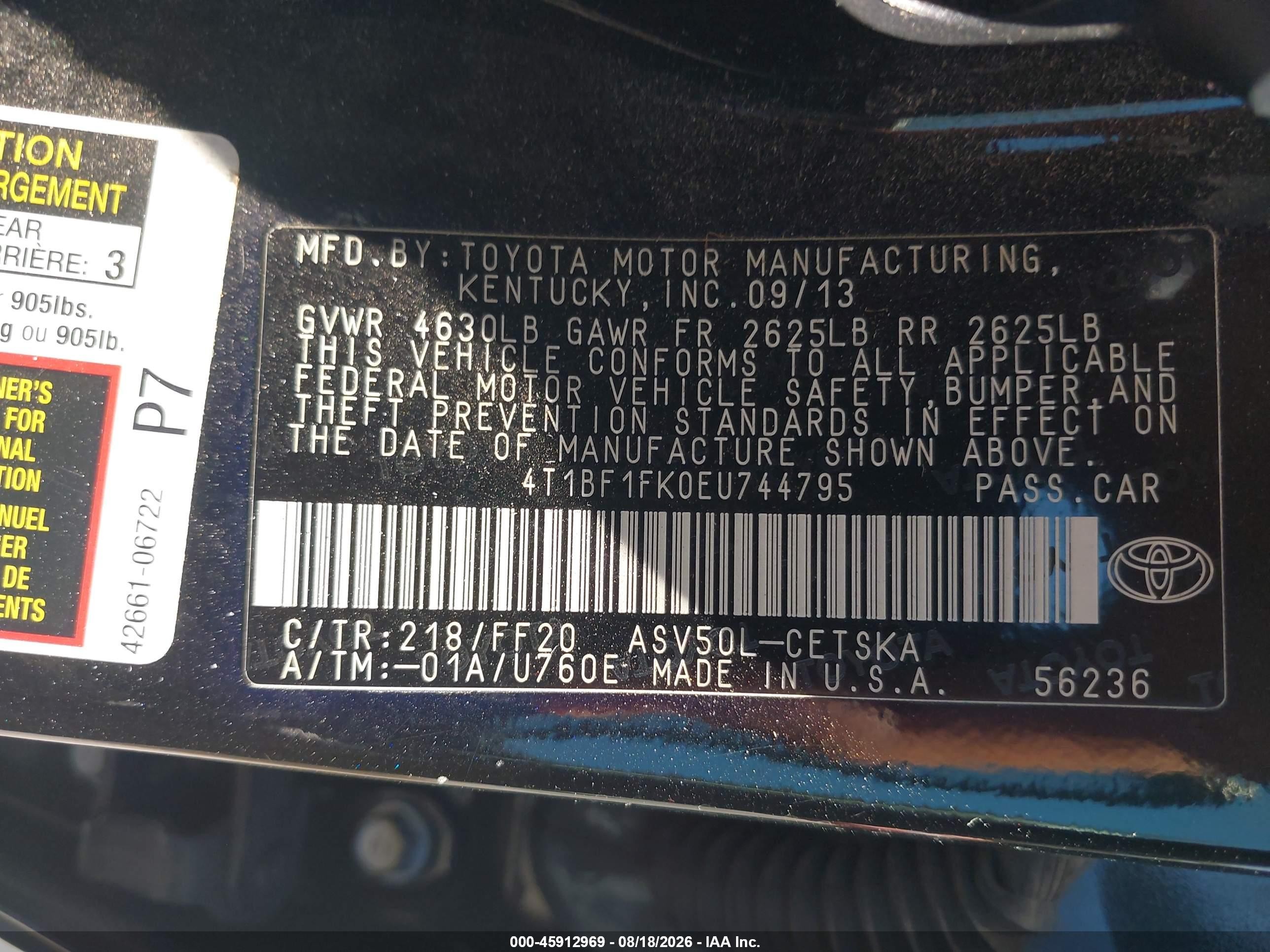 2014 Toyota Camry Se Black vin: 4T1BF1FK0EU744795
