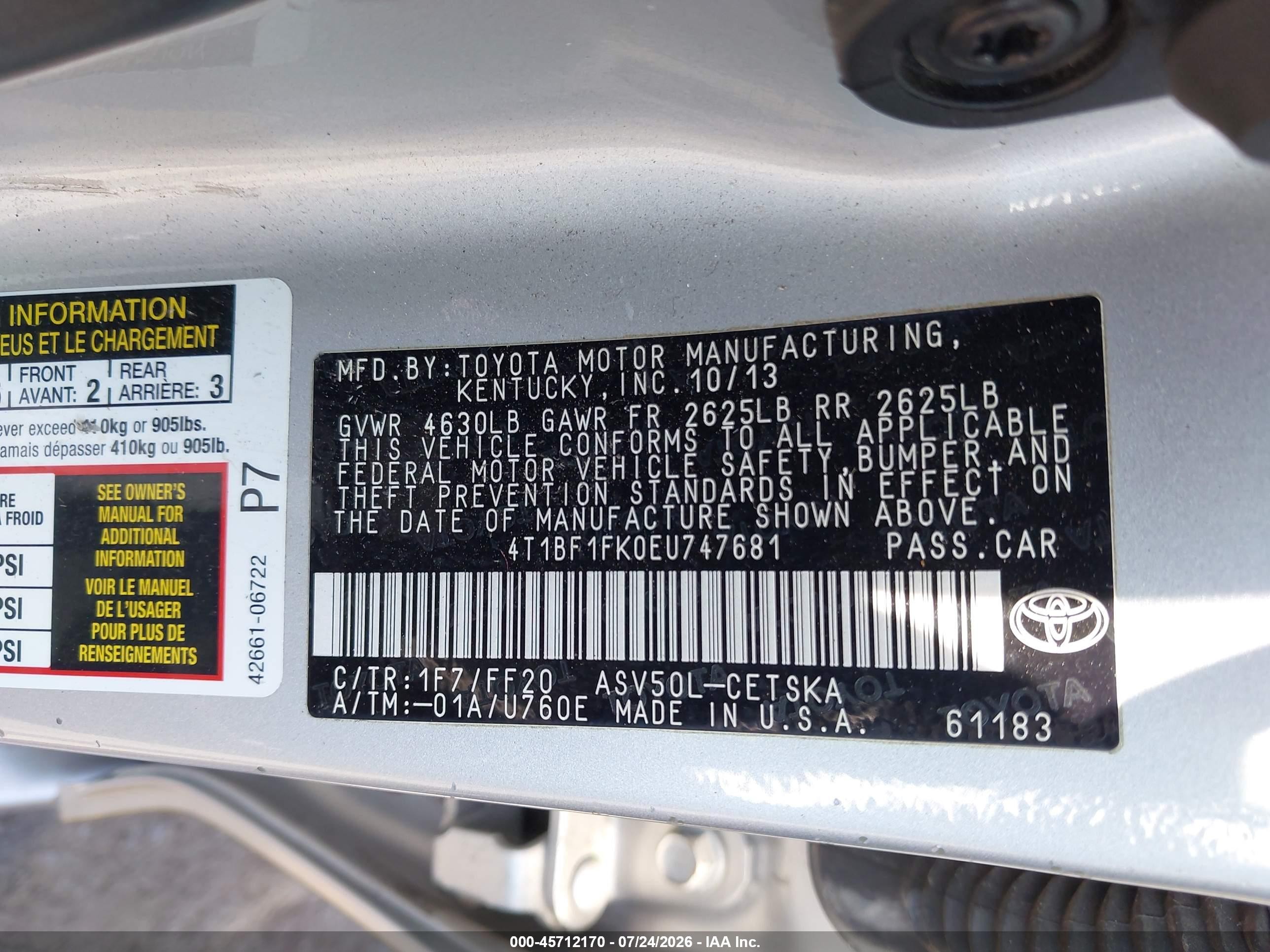 2014 Toyota Camry Se Серебряный vin: 4T1BF1FK0EU747681