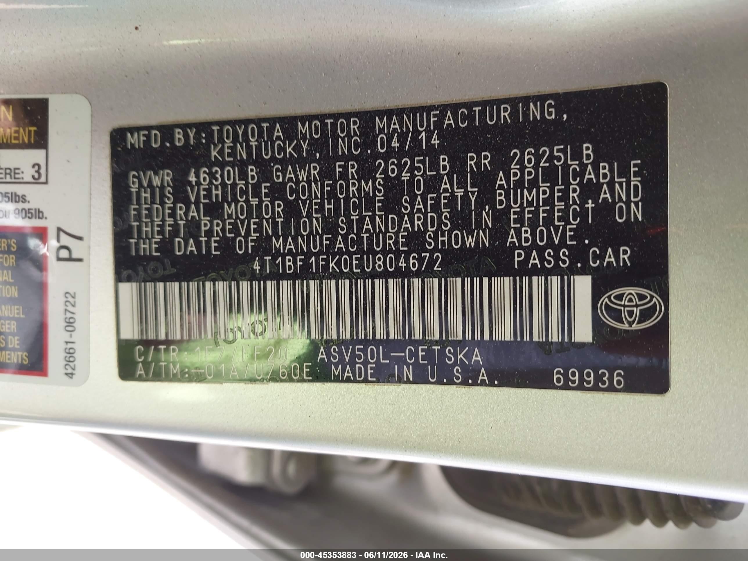 2014 Toyota Camry Se Silver vin: 4T1BF1FK0EU804672