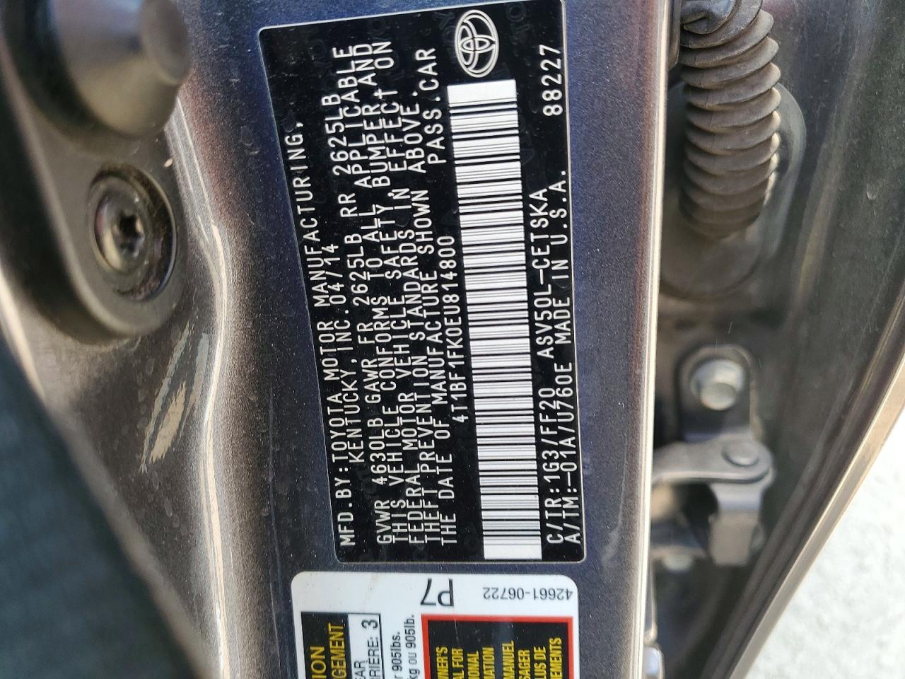 2014 Toyota Camry Se Gray vin: 4T1BF1FK0EU814800