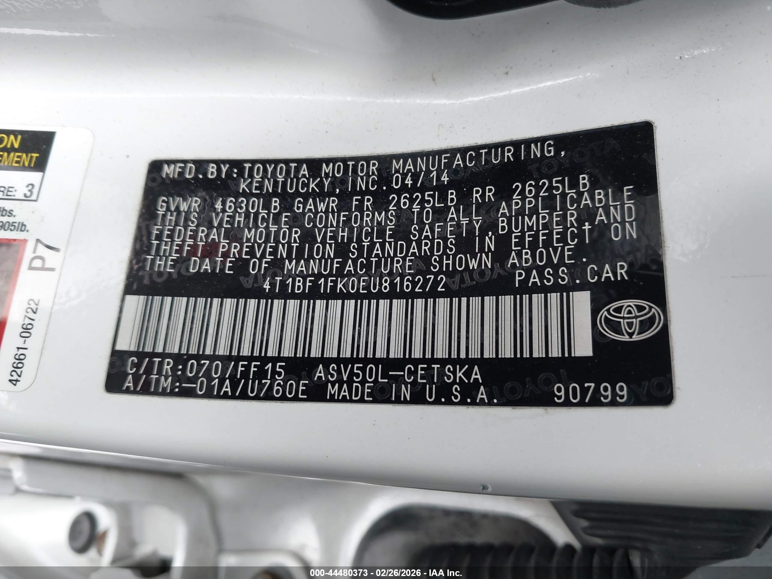 2014 Toyota Camry Se White vin: 4T1BF1FK0EU816272