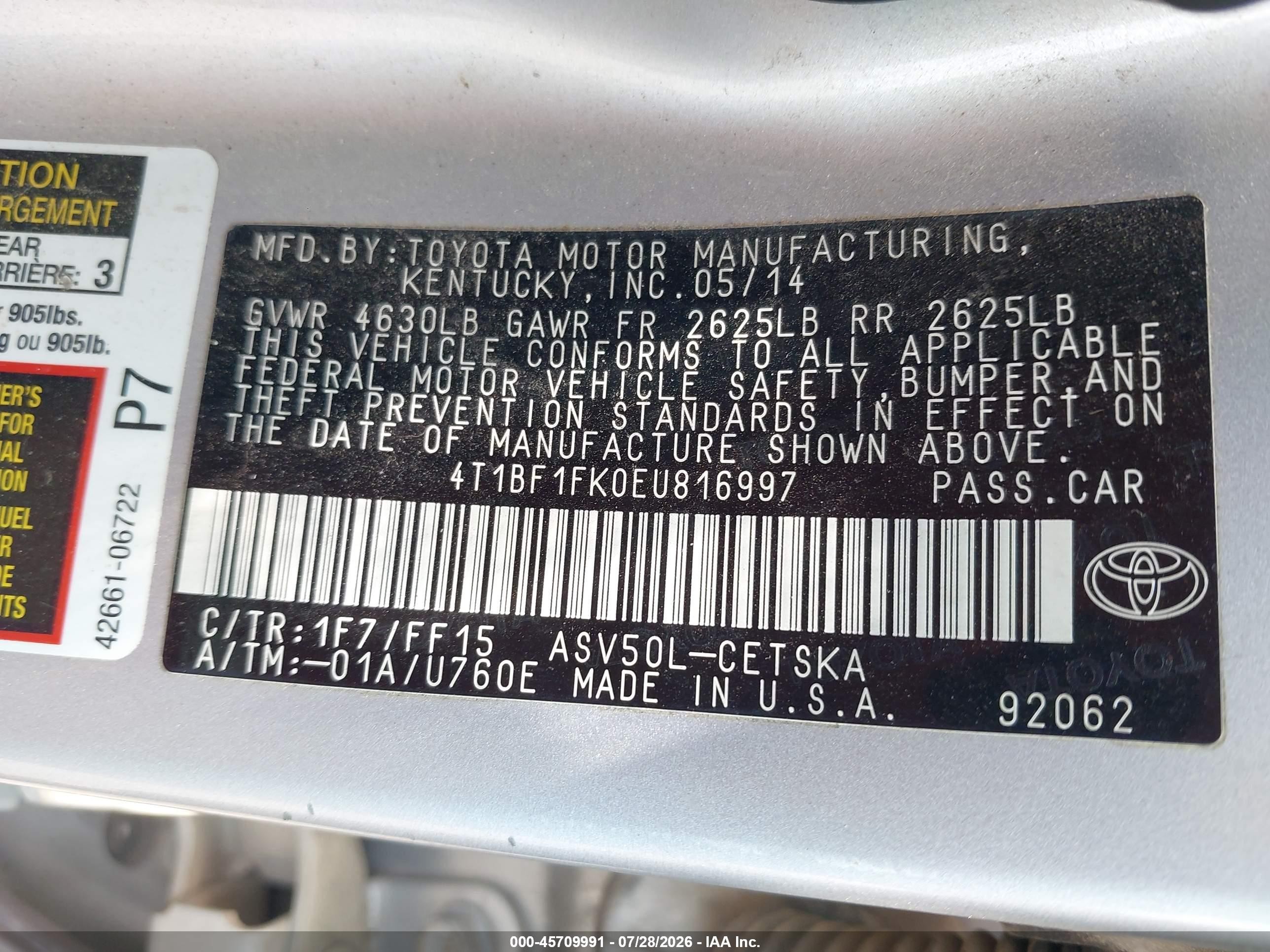 2014 Toyota Camry Se Silver vin: 4T1BF1FK0EU816997