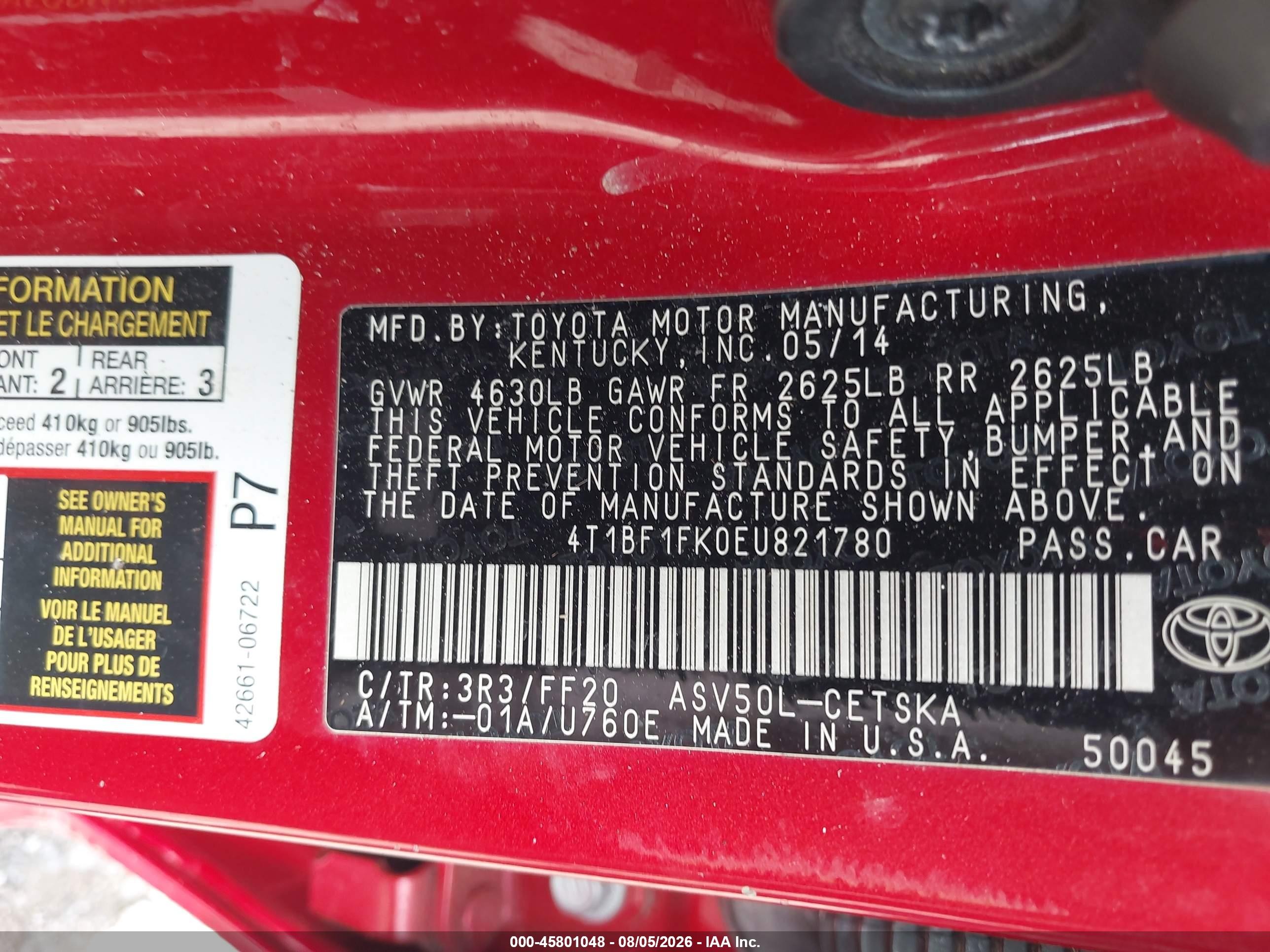 2014 Toyota Camry Se Красный vin: 4T1BF1FK0EU821780