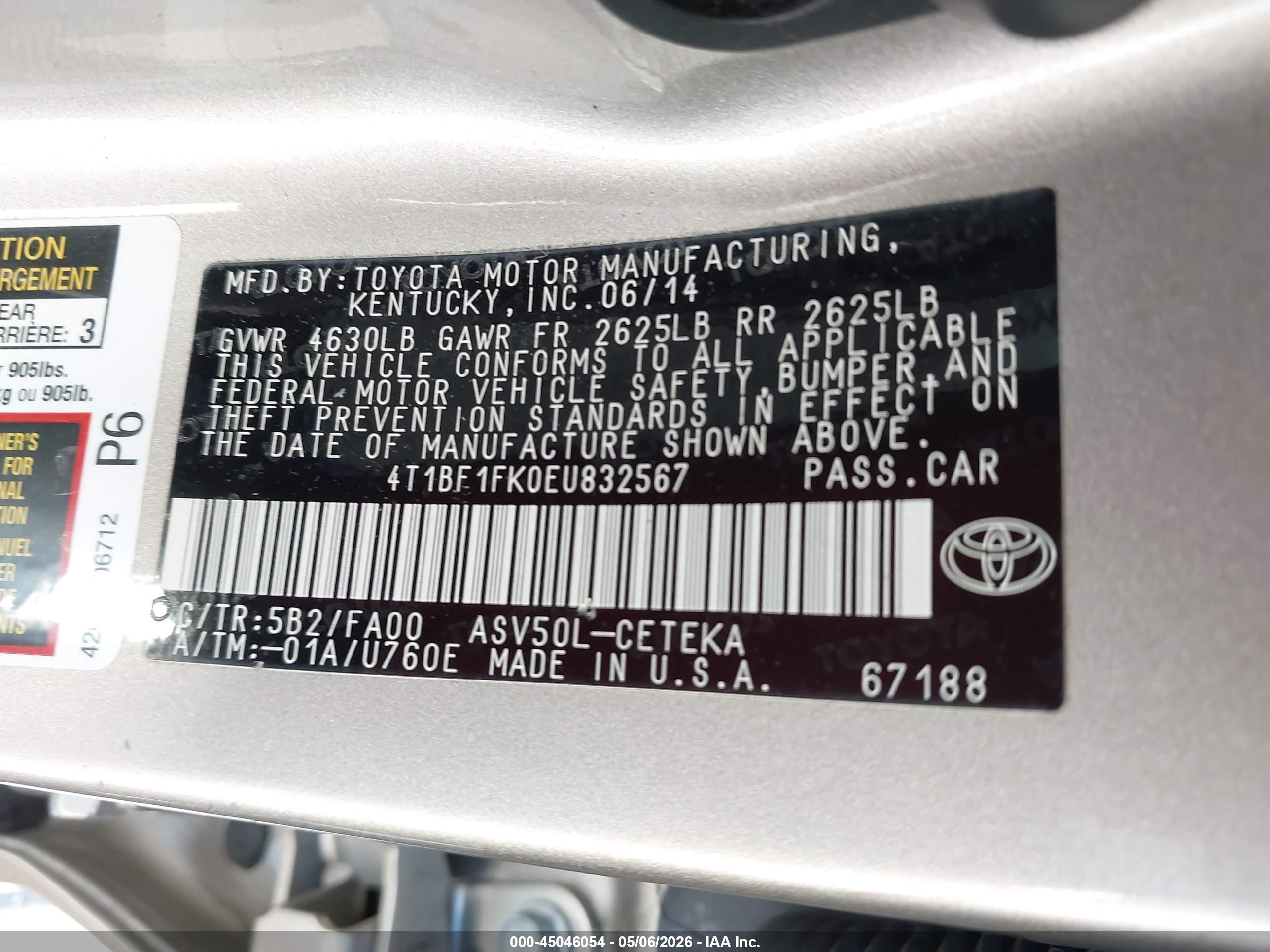 2014 Toyota Camry L Beige vin: 4T1BF1FK0EU832567