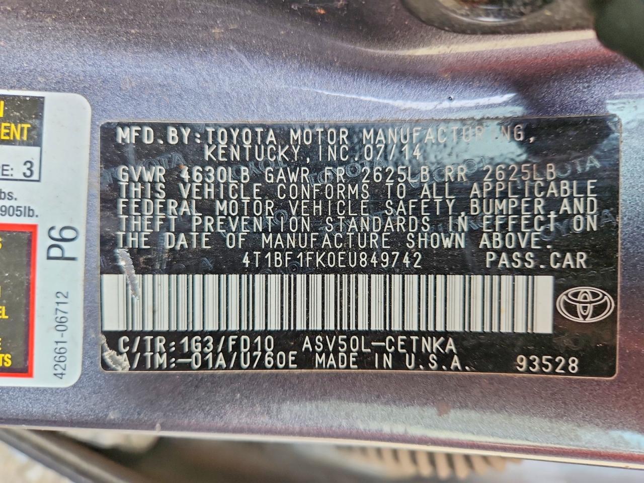 2014 Toyota Camry Le Gray vin: 4T1BF1FK0EU849742