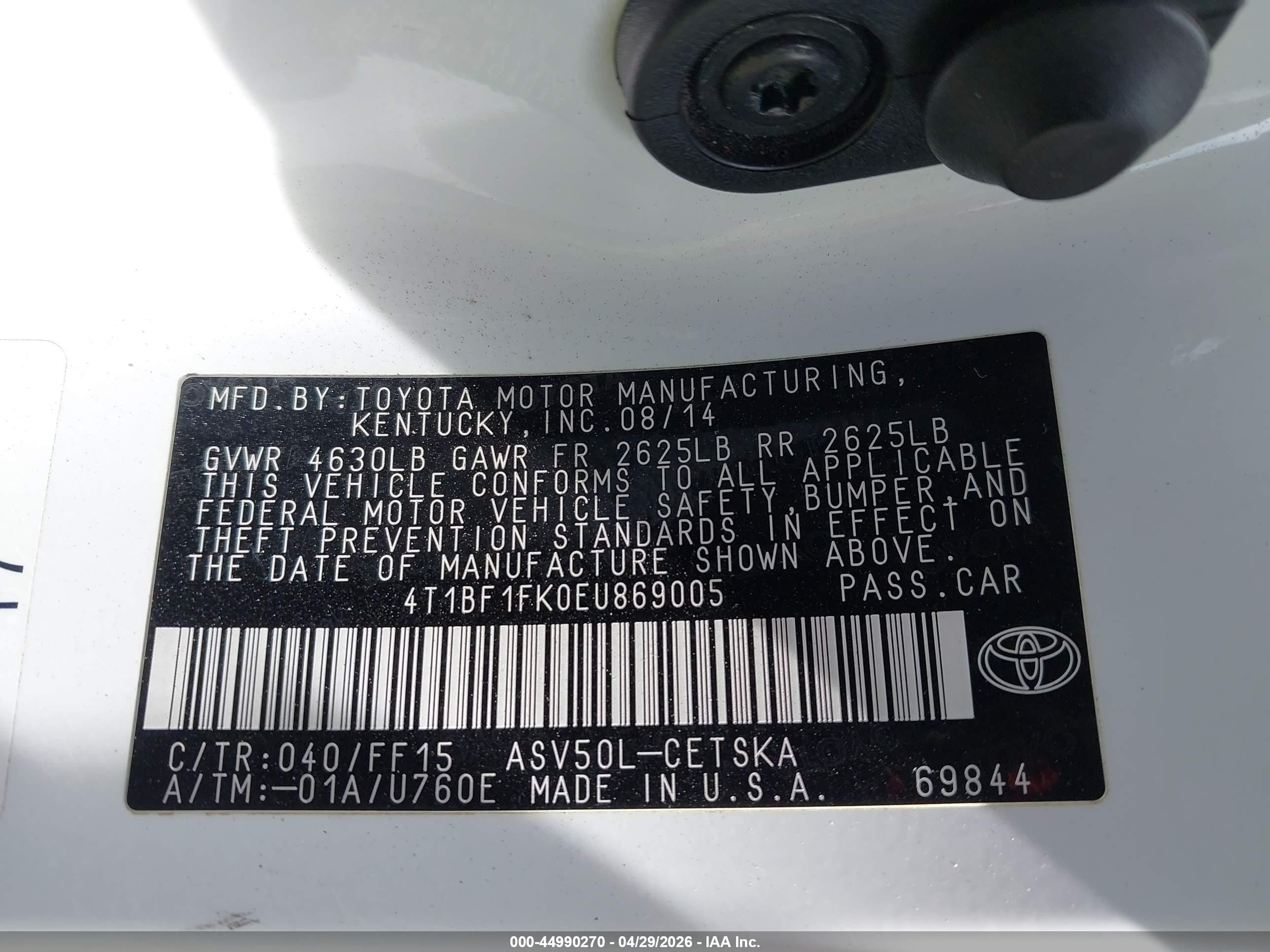 2014 Toyota Camry Se White vin: 4T1BF1FK0EU869005