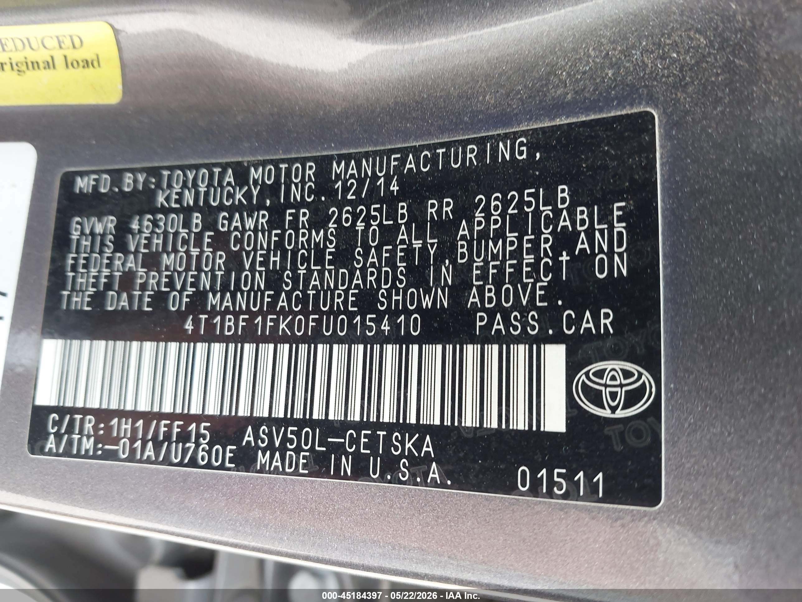 2015 Toyota Camry Se Gray vin: 4T1BF1FK0FU015410