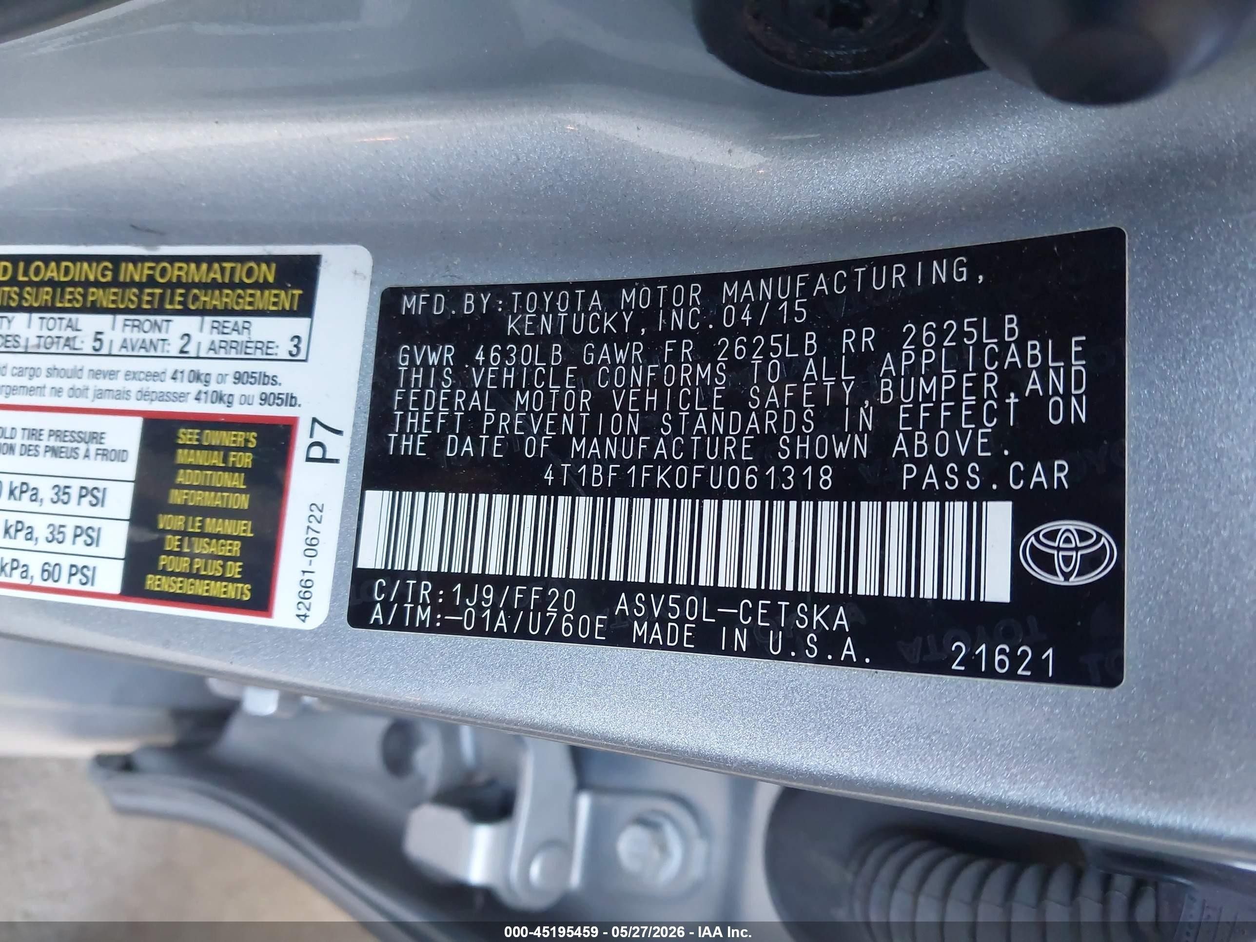 2015 Toyota Camry Se Silver vin: 4T1BF1FK0FU061318
