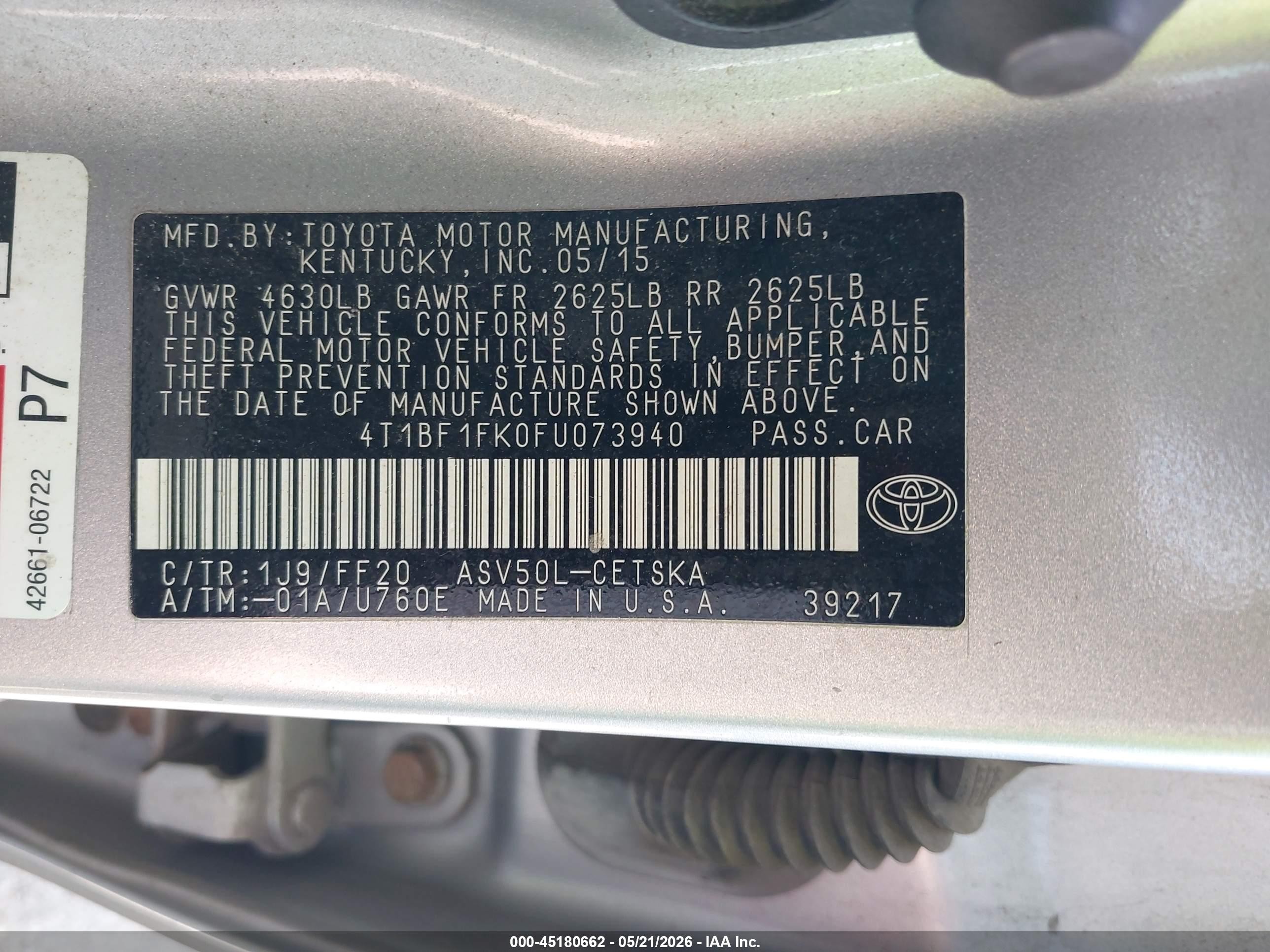 2015 Toyota Camry Se Серебряный vin: 4T1BF1FK0FU073940
