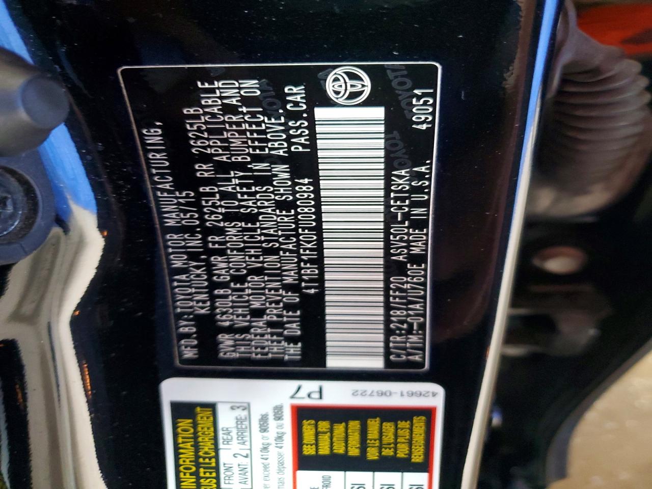 2015 Toyota Camry Se Black vin: 4T1BF1FK0FU080984