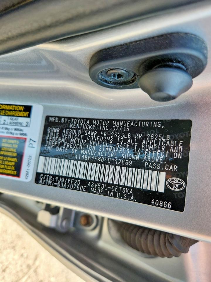 2015 Toyota Camry Se Silver vin: 4T1BF1FK0FU112669