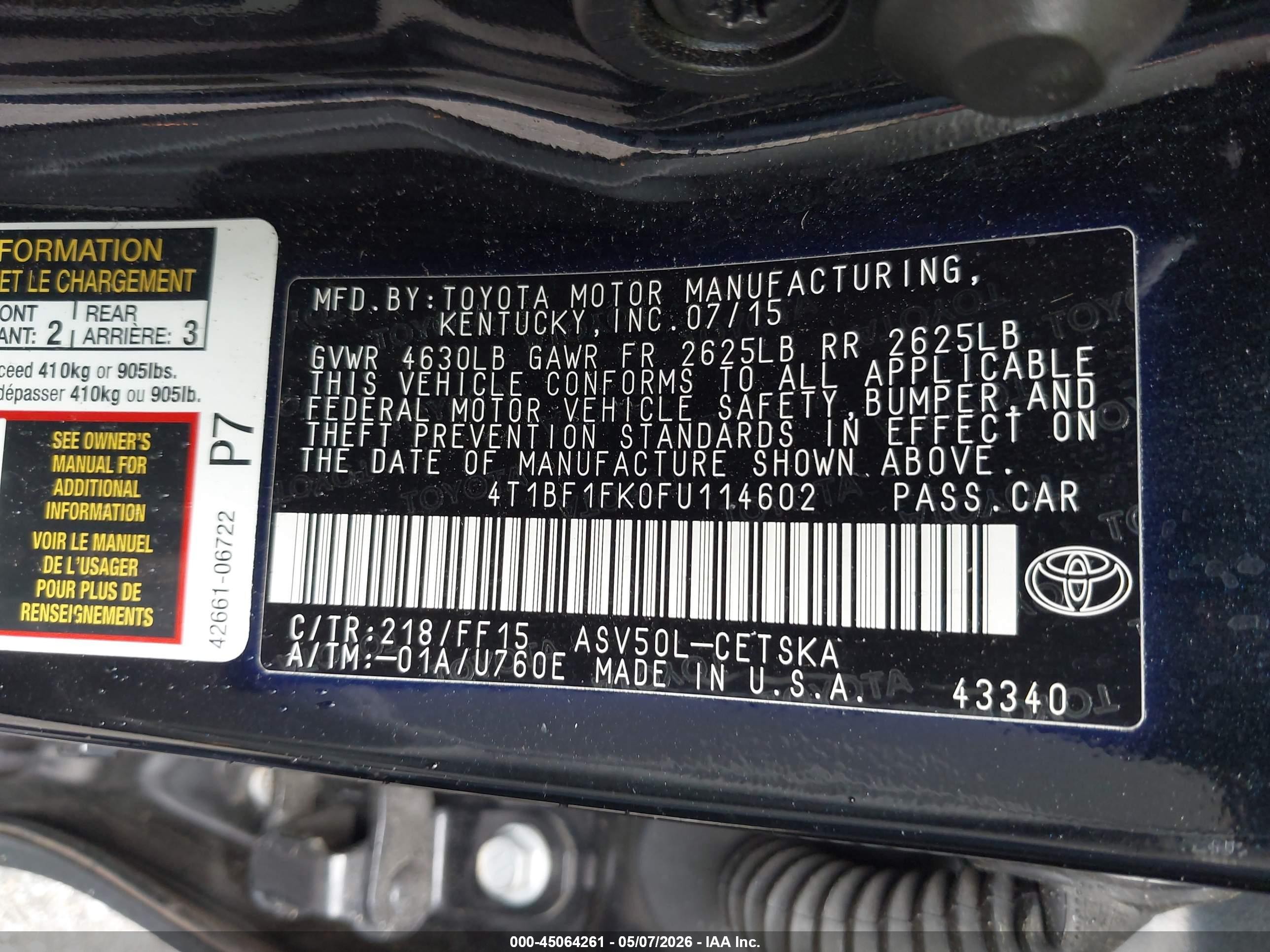 2015 Toyota Camry Se Black vin: 4T1BF1FK0FU114602