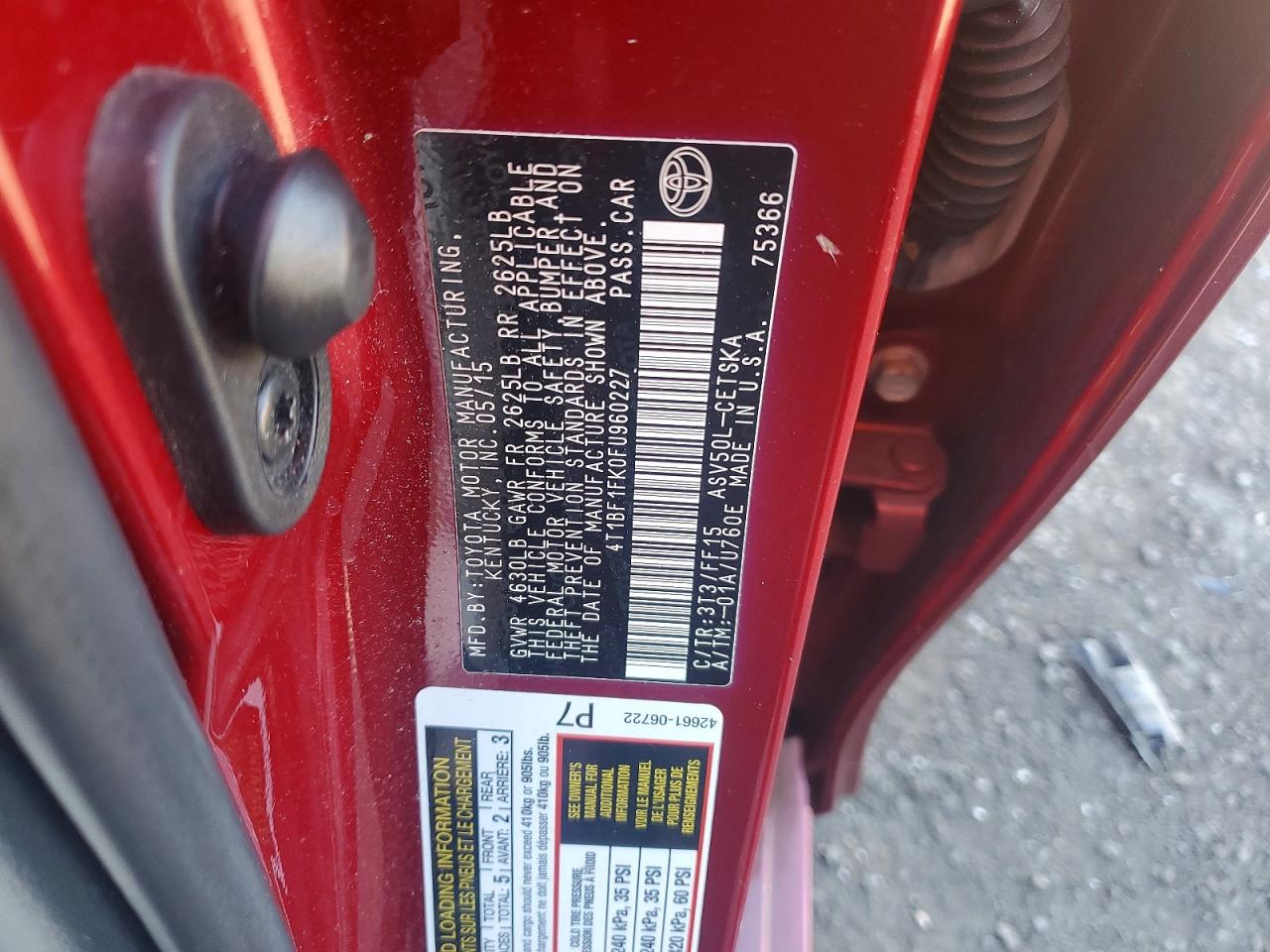 2015 Toyota Camry Se Red vin: 4T1BF1FK0FU960227