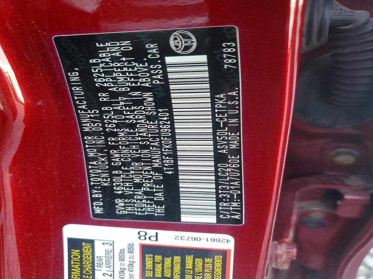 2015 Toyota Camry Xse Red vin: 4T1BF1FK0FU962401