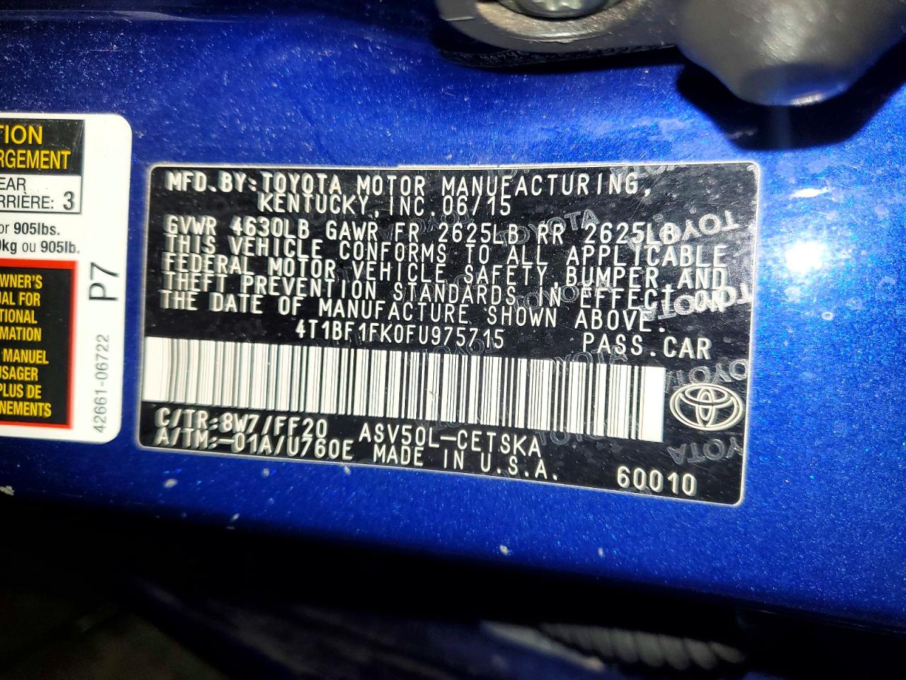2015 Toyota Camry Se Blue vin: 4T1BF1FK0FU975715