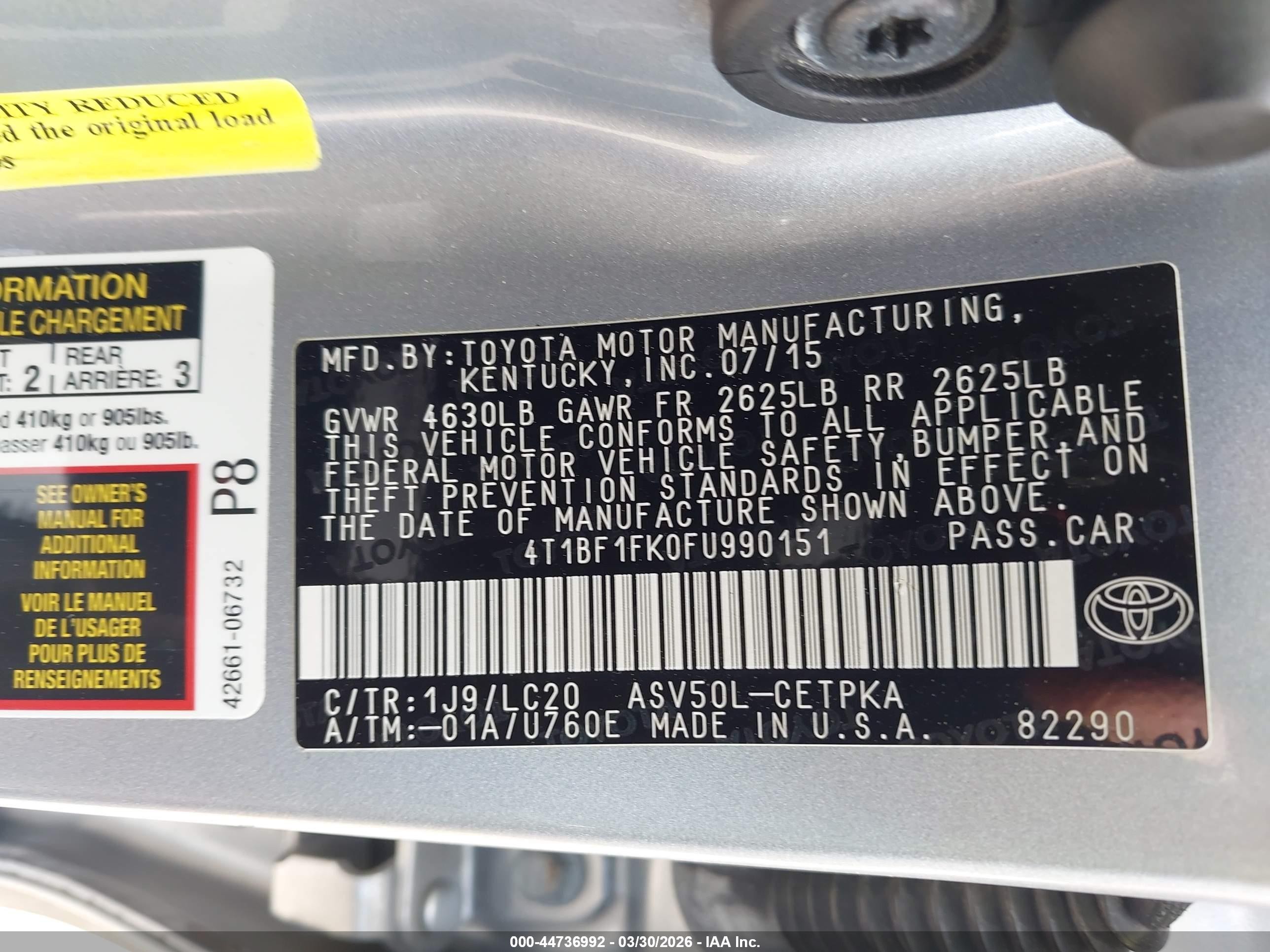 2015 Toyota Camry Xse Silver vin: 4T1BF1FK0FU990151