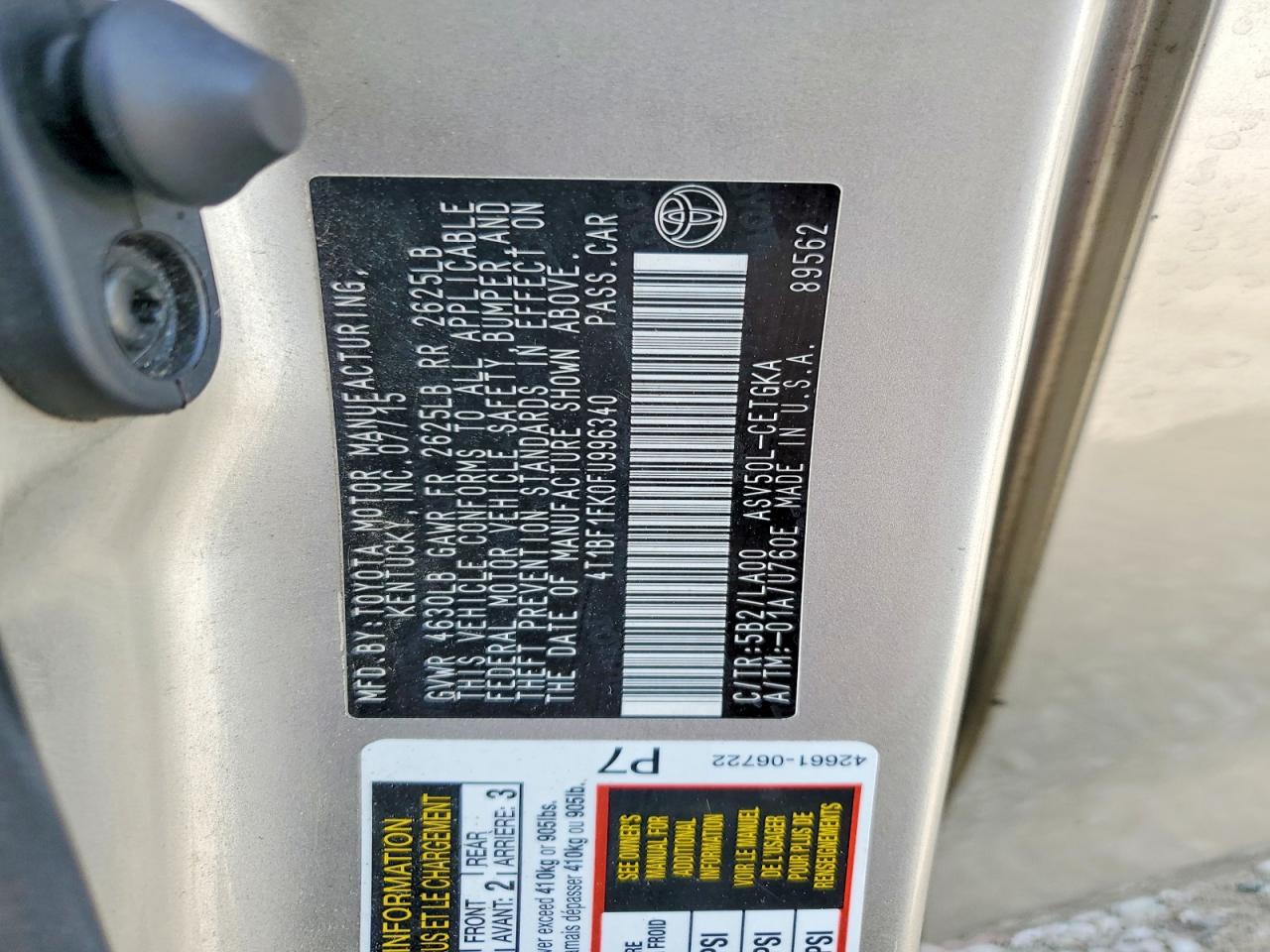 2015 Toyota Camry Xle Gold vin: 4T1BF1FK0FU996340