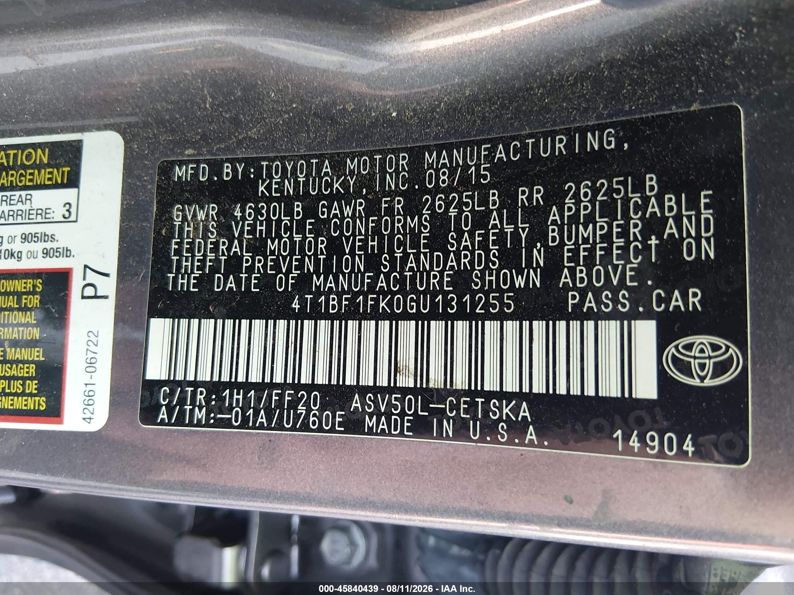 2016 Toyota Camry Se Gray vin: 4T1BF1FK0GU131255