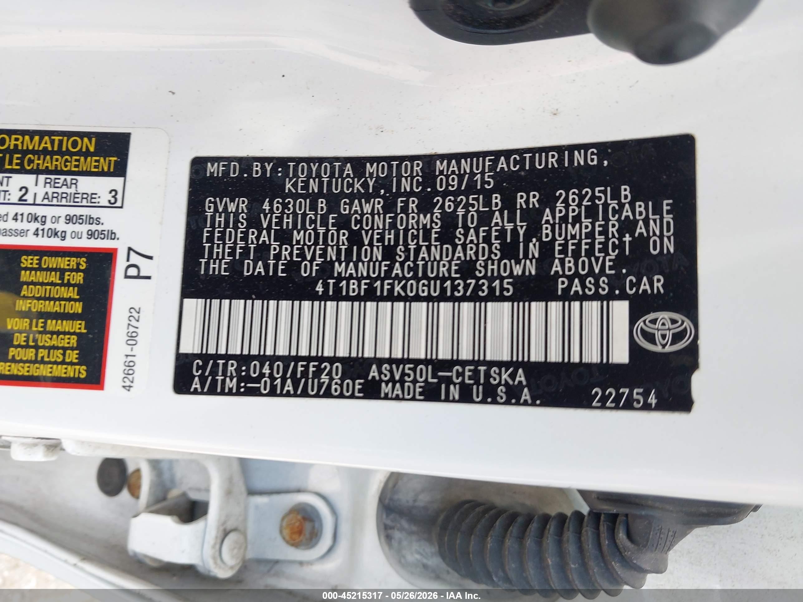 2016 Toyota Camry Se White vin: 4T1BF1FK0GU137315