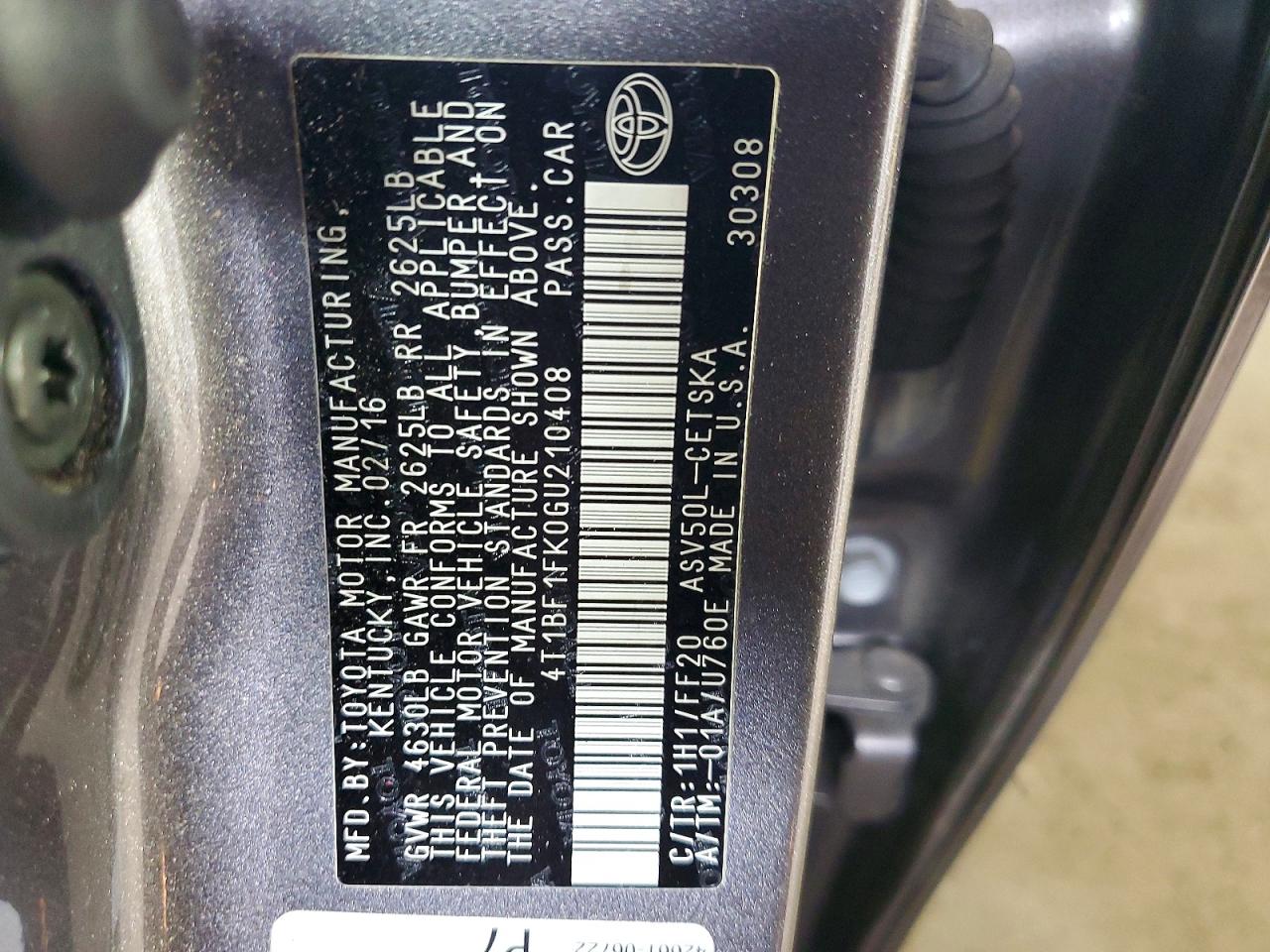 2016 Toyota Camry Se Gray vin: 4T1BF1FK0GU210408